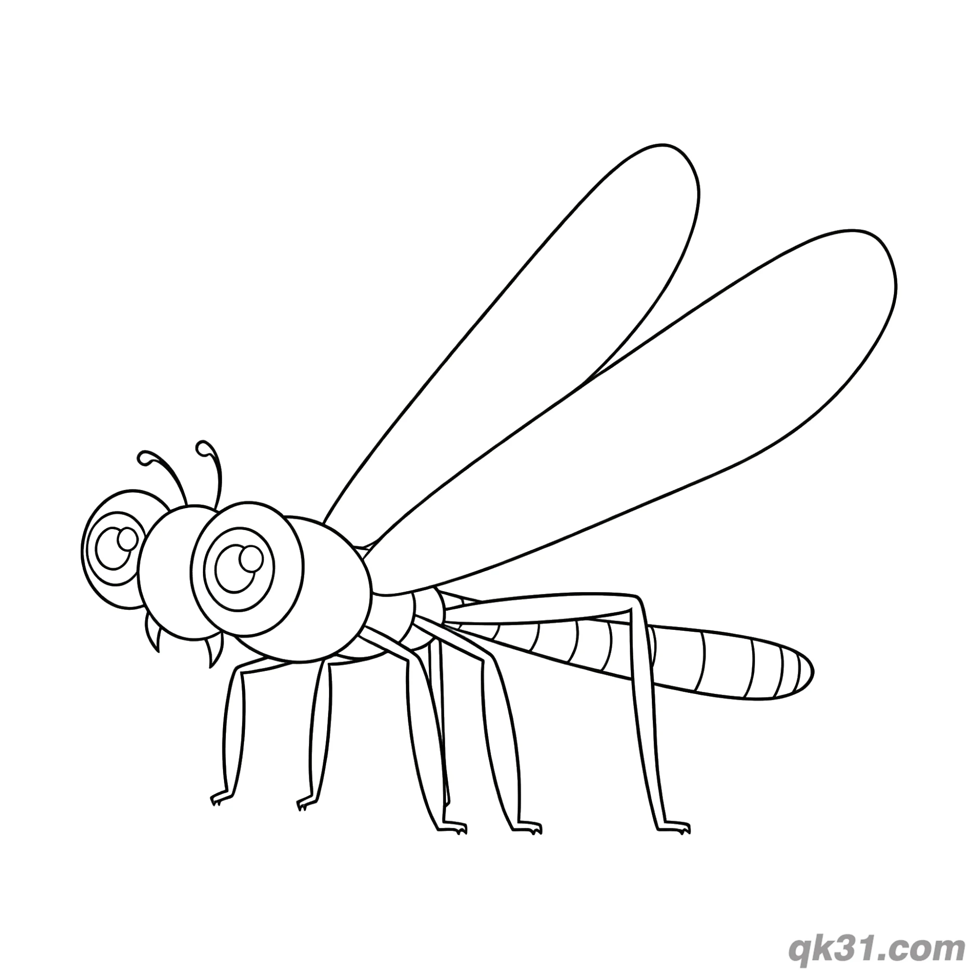 免费 侧立大眼蜻蜓简笔画涂色页 简笔画涂色页