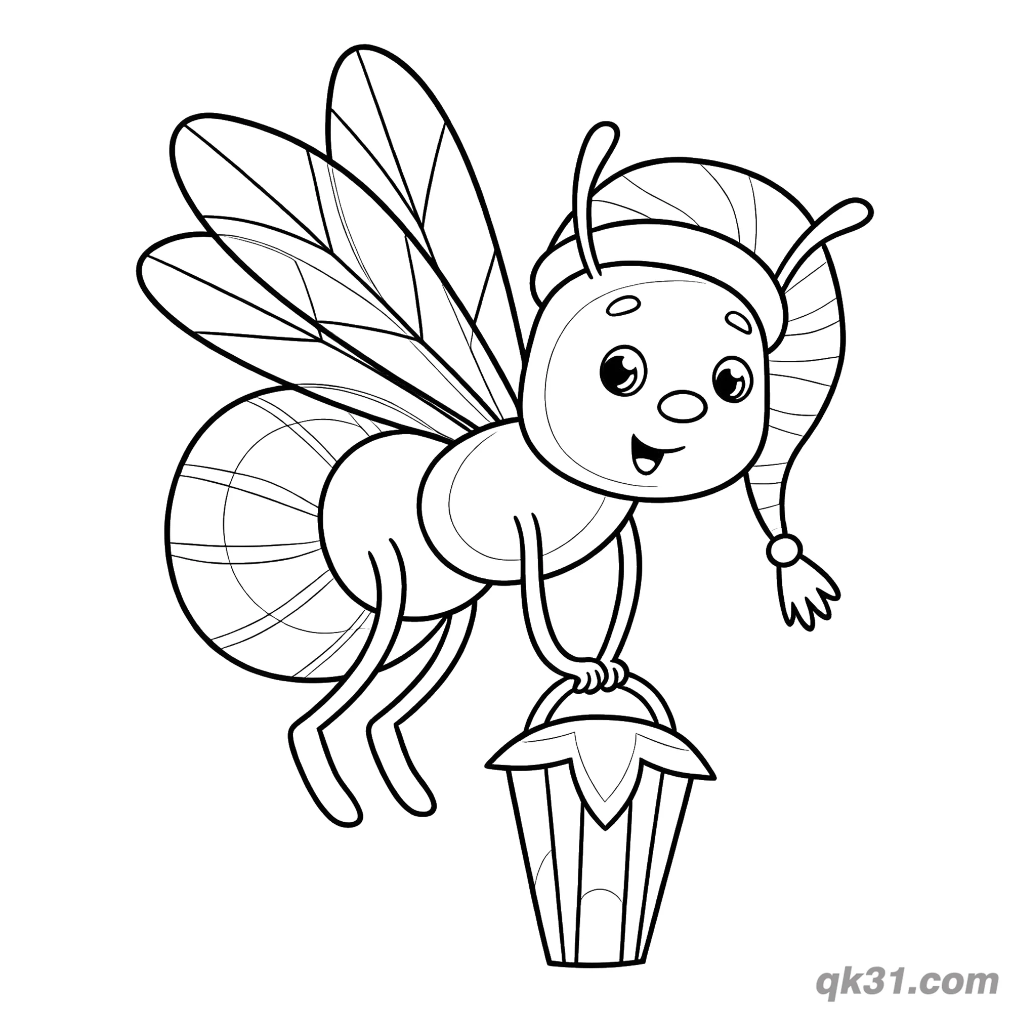 免费 睡帽灯笼萤火虫简笔画涂色页 简笔画涂色页