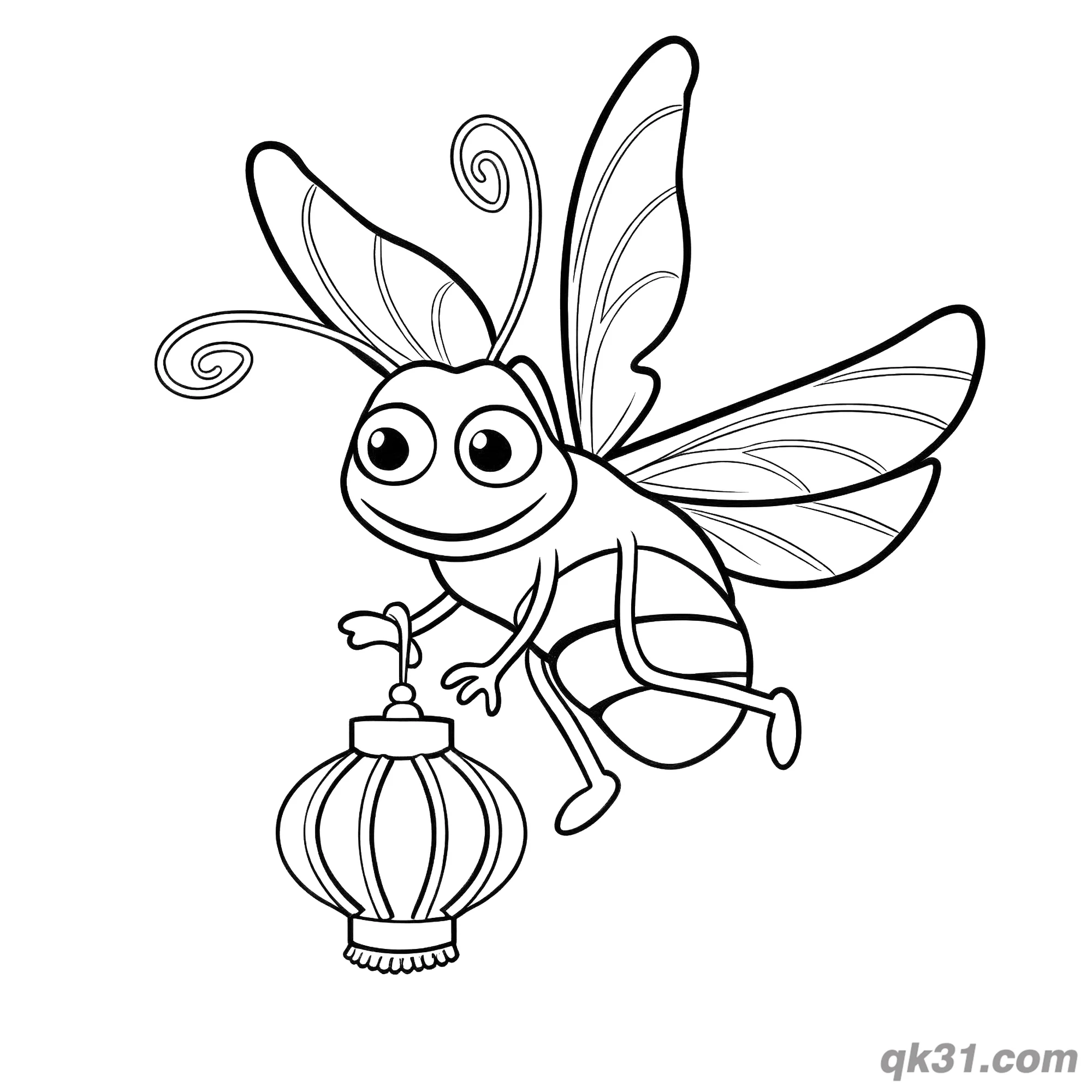 免费 传统灯笼萤火虫简笔画涂色页 简笔画涂色页