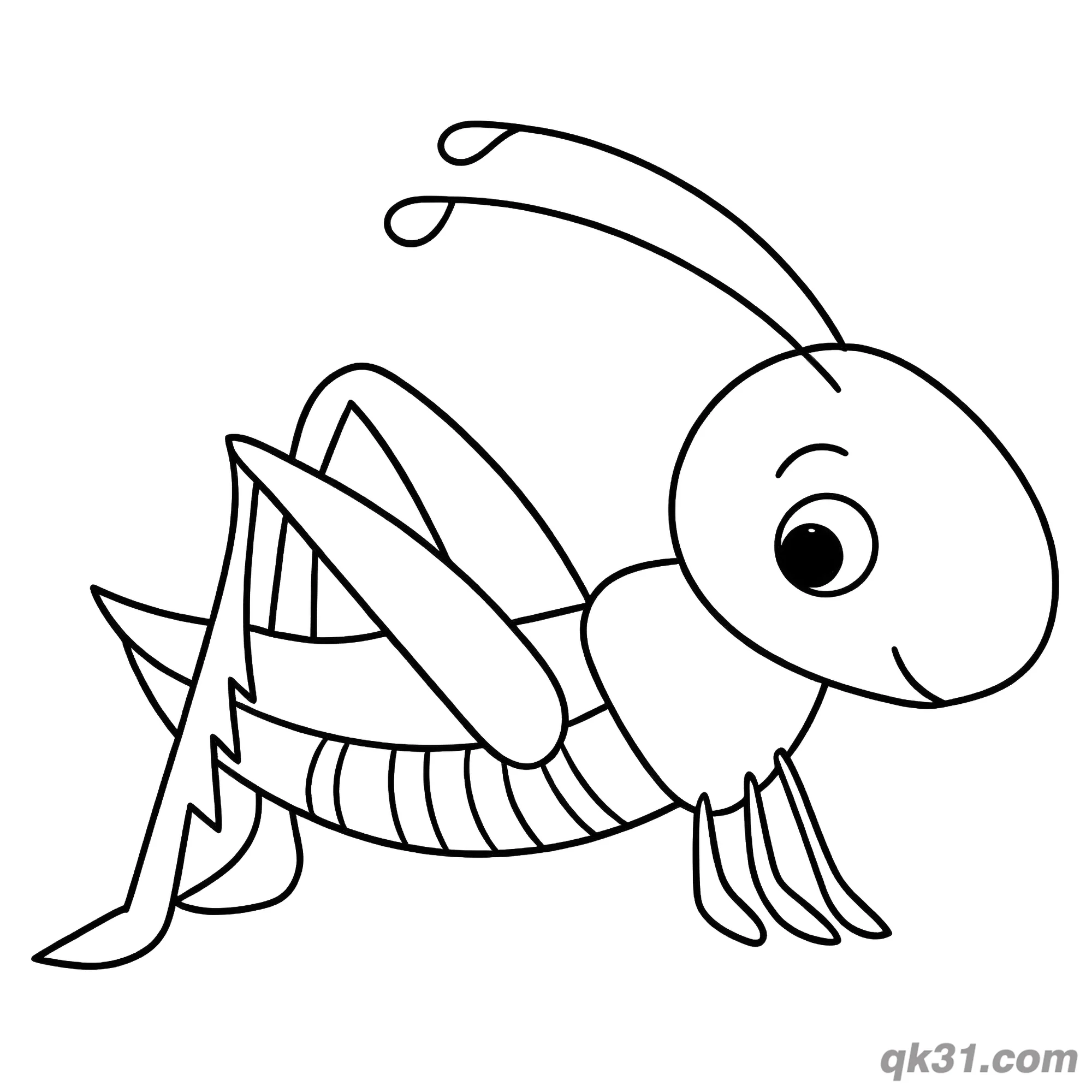 免费 可爱趴卧蚱蜢简笔画涂色页 简笔画涂色页