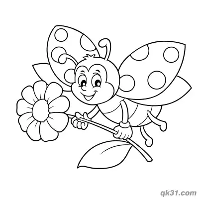 飞行持花瓢虫简笔画涂色页 – 免费可打印简笔画涂色画
