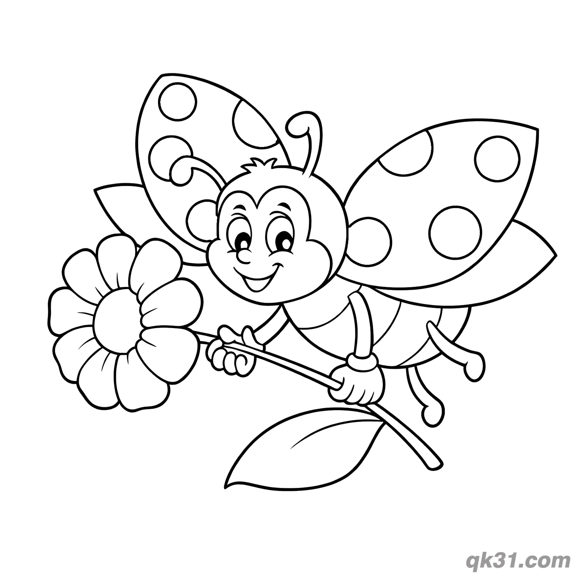免费 飞行持花瓢虫简笔画涂色页 简笔画涂色页