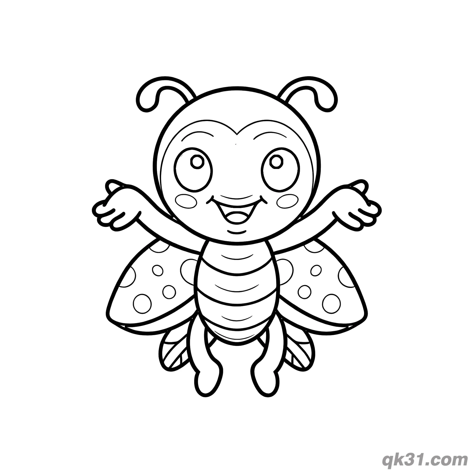 免费 开心展臂飞行瓢虫简笔画涂色页 简笔画涂色页