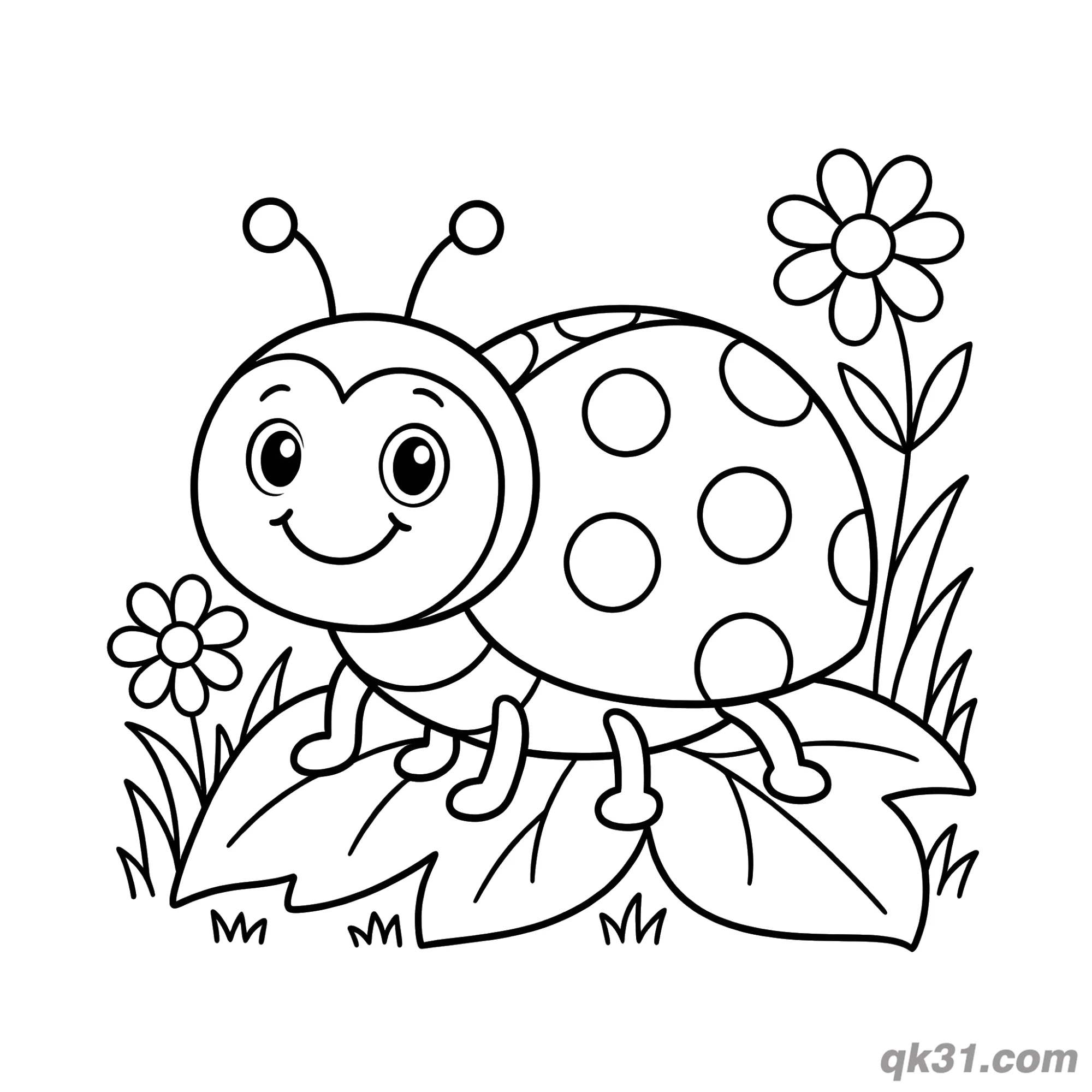 免费 花丛叶上休憩瓢虫简笔画涂色页 简笔画涂色页