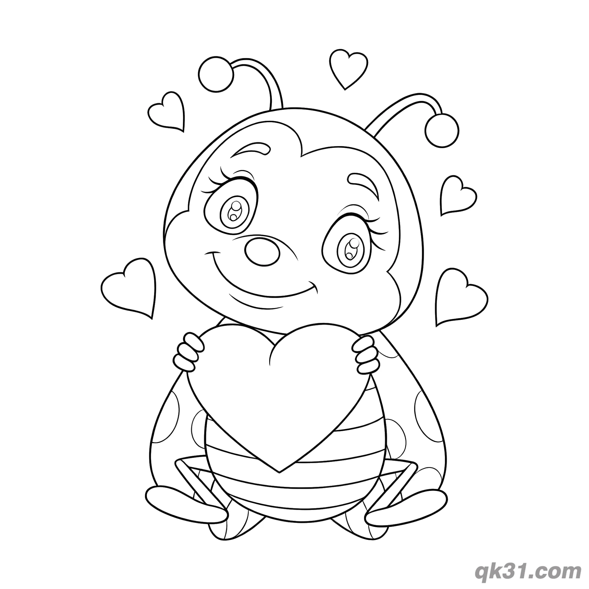 免费 甜蜜抱心瓢虫简笔画涂色页 简笔画涂色页