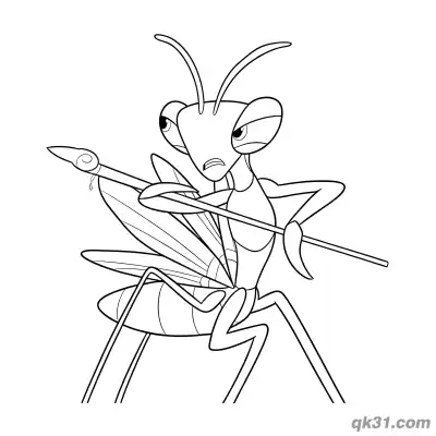 手持画笔的画家螳螂简笔画涂色页 – 免费可打印简笔画涂色画