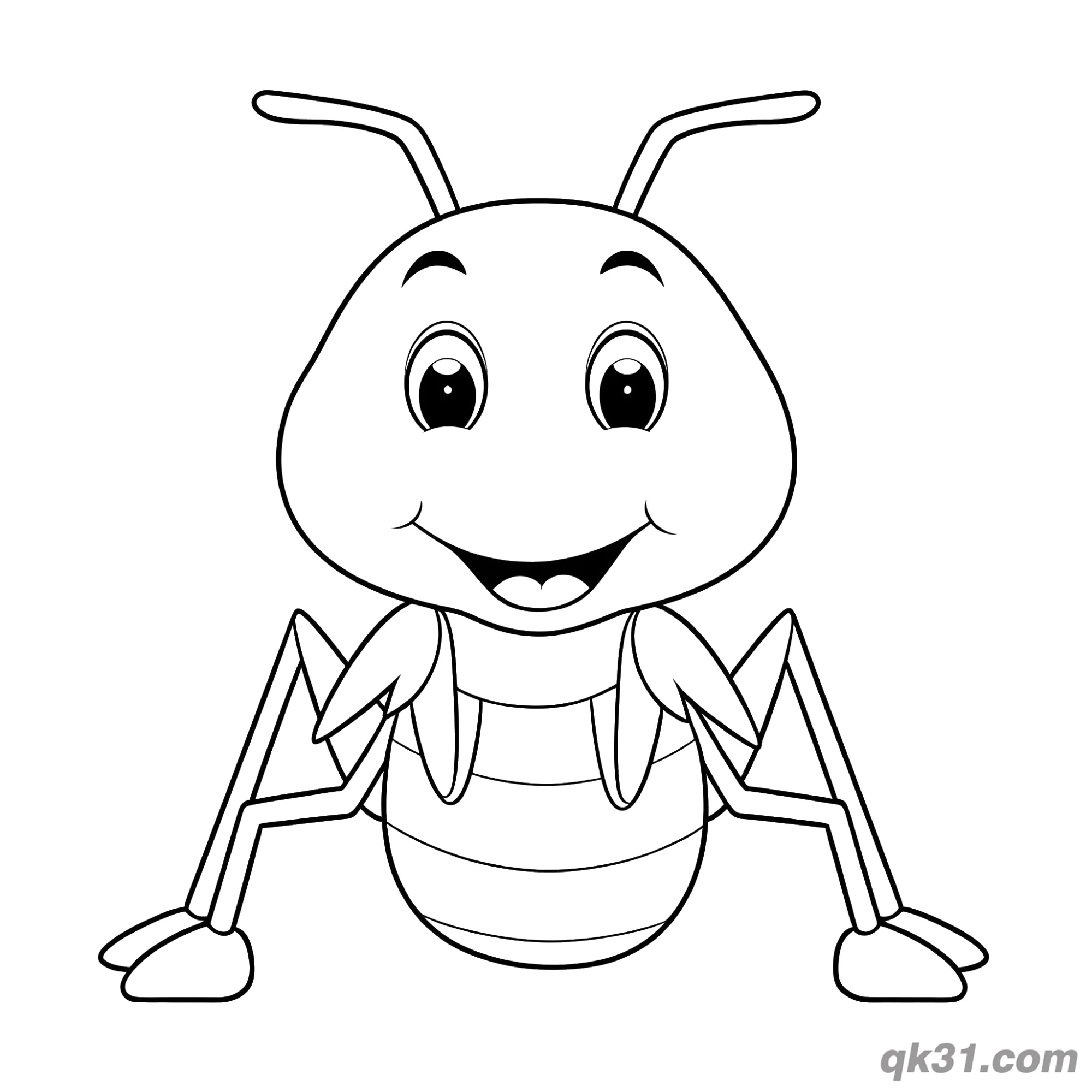 免费 正面大头微笑幼态螳螂简笔画涂色页 简笔画涂色页