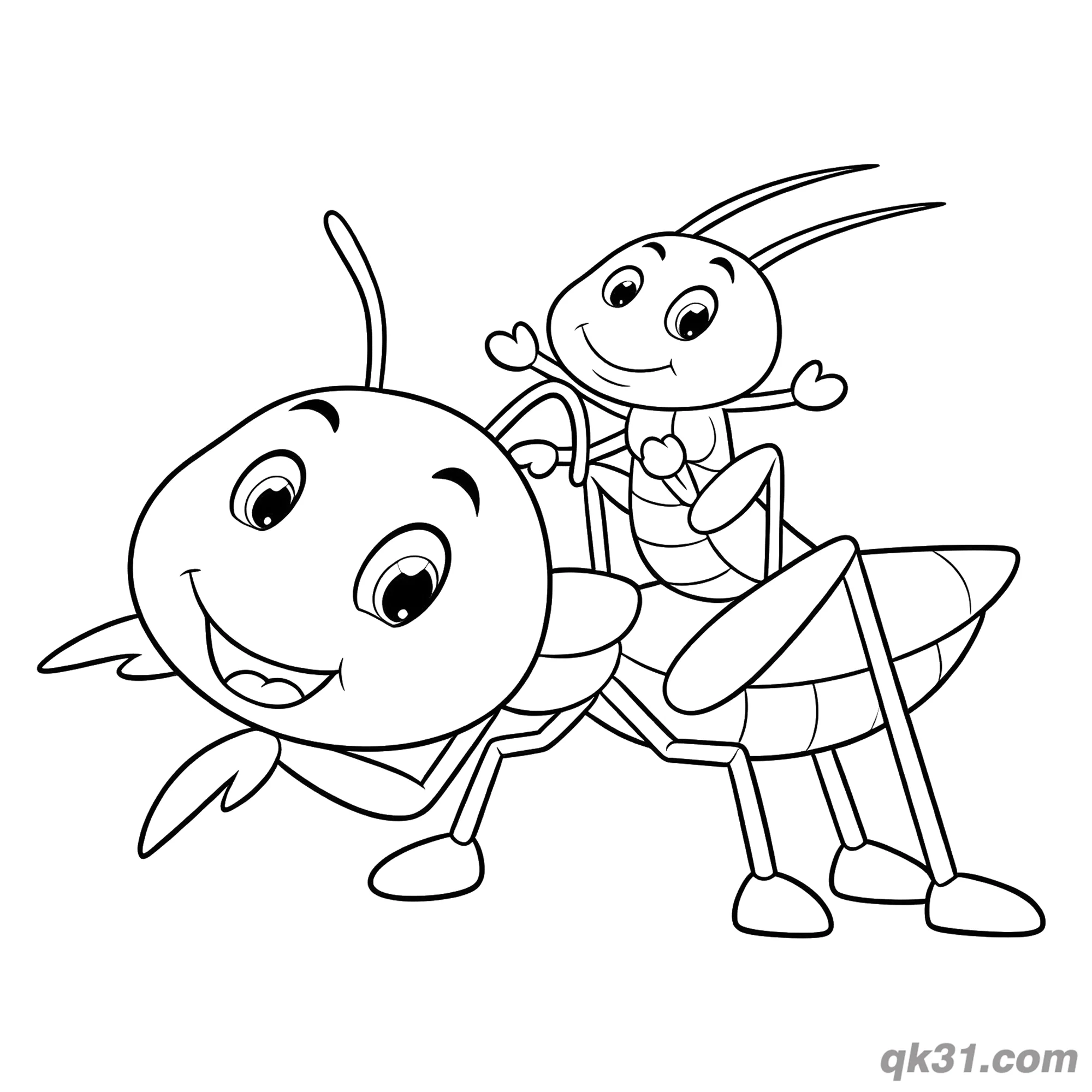 免费 大小螳螂亲子互动简笔画涂色页 简笔画涂色页