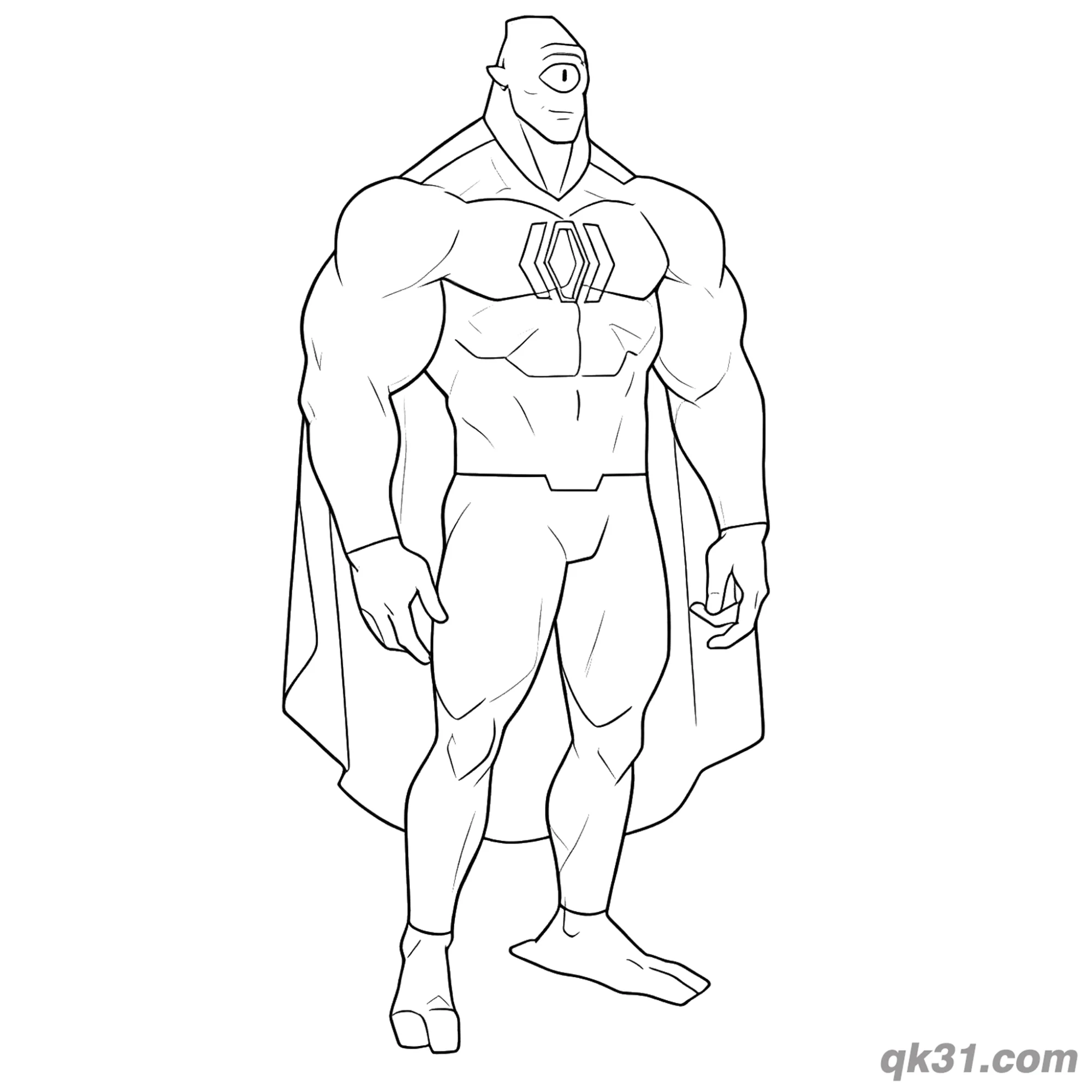 免费 无敌少侠独眼外星人超级英雄披风简笔画涂色页 简笔画涂色页