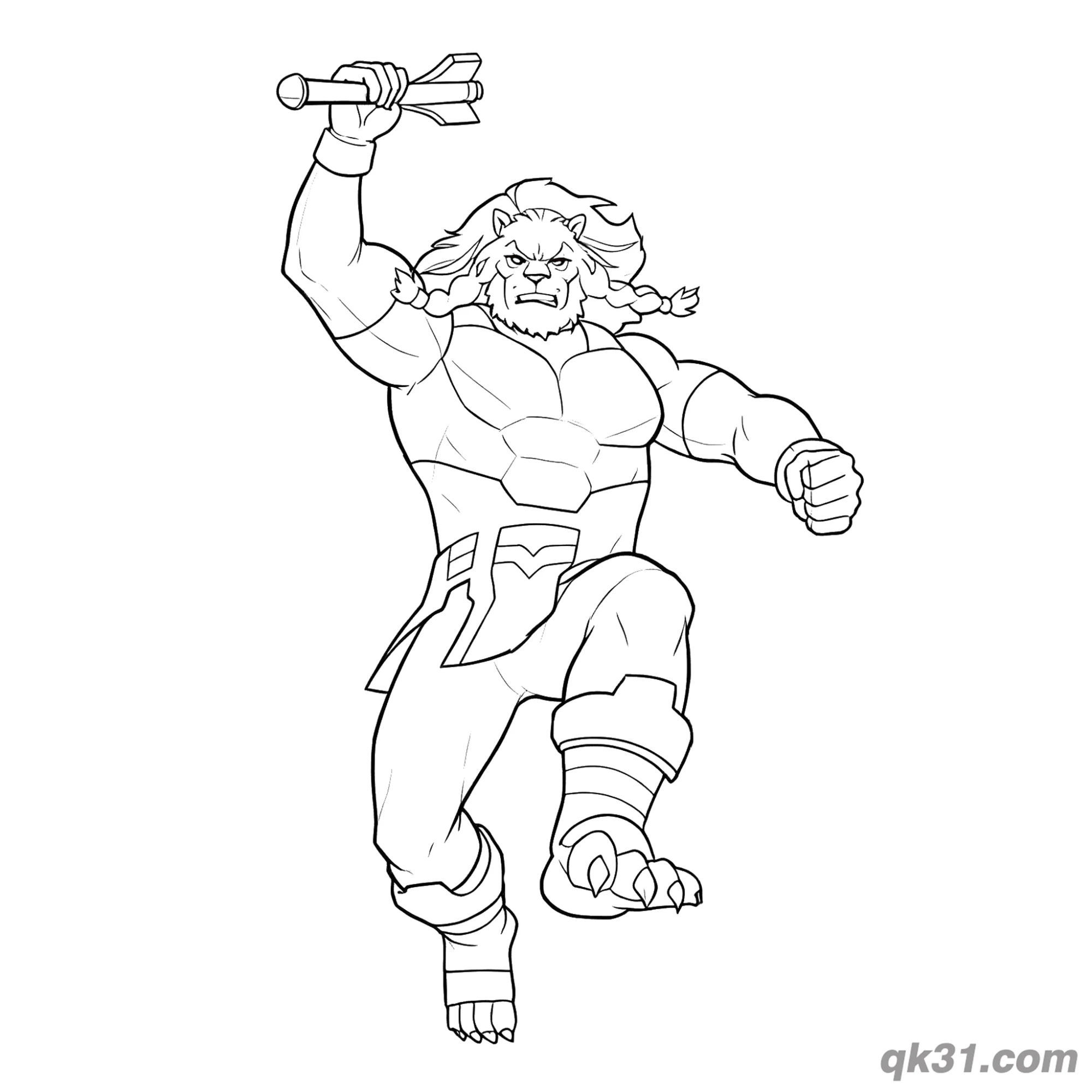 免费 空中举矛的无敌少侠狂战兽简笔画涂色页 简笔画涂色页