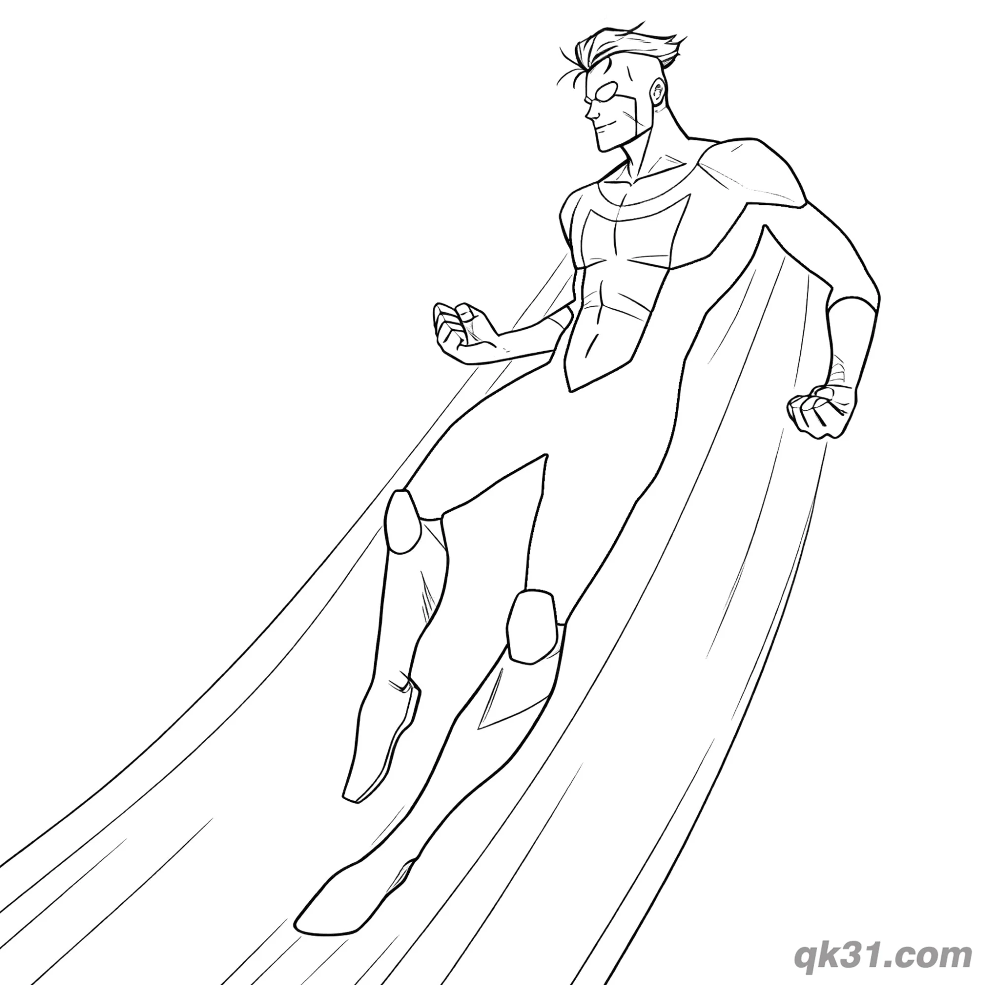免费 无敌少校马克·格雷森披风极速飞行简笔画涂色页 简笔画涂色页