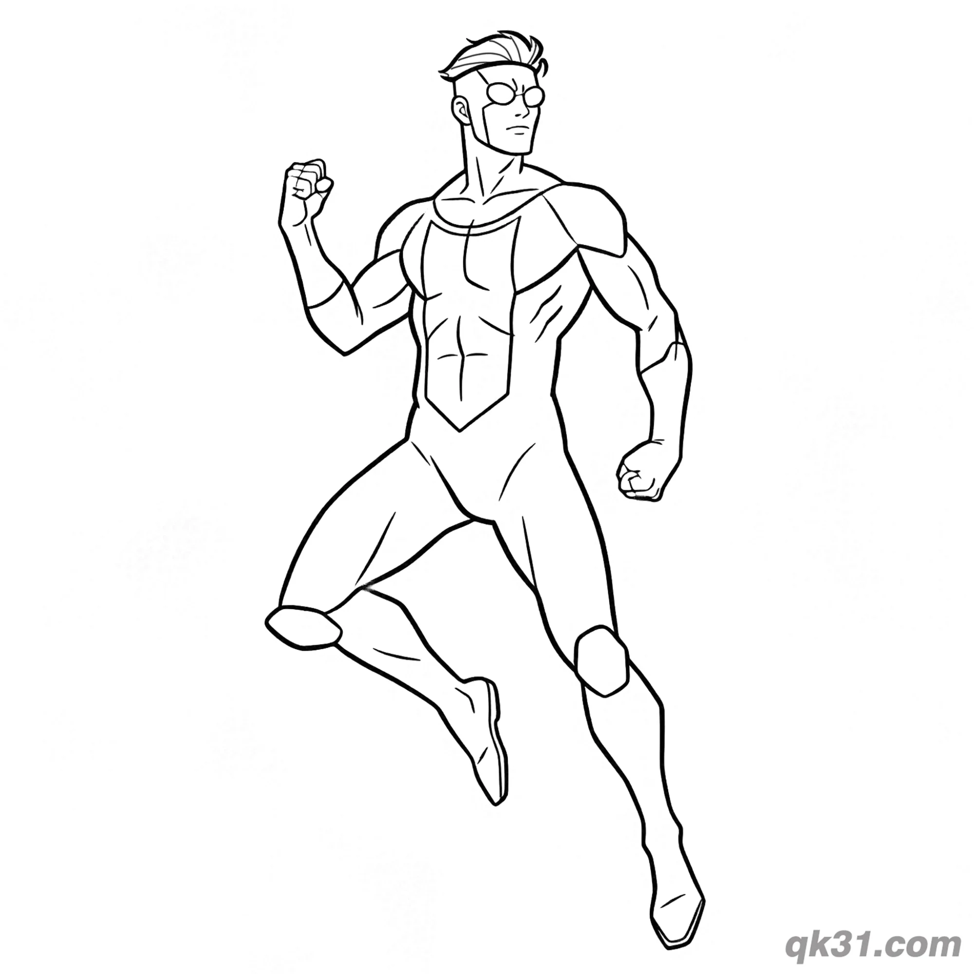 免费 无敌少校马克·格雷森跳跃战斗简笔画涂色页 简笔画涂色页