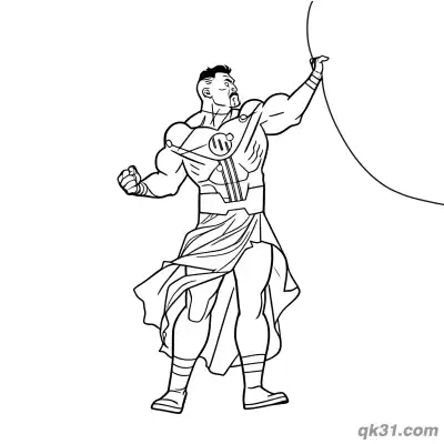 全能人古代服饰持绳简笔画涂色页 – 免费可打印简笔画涂色画