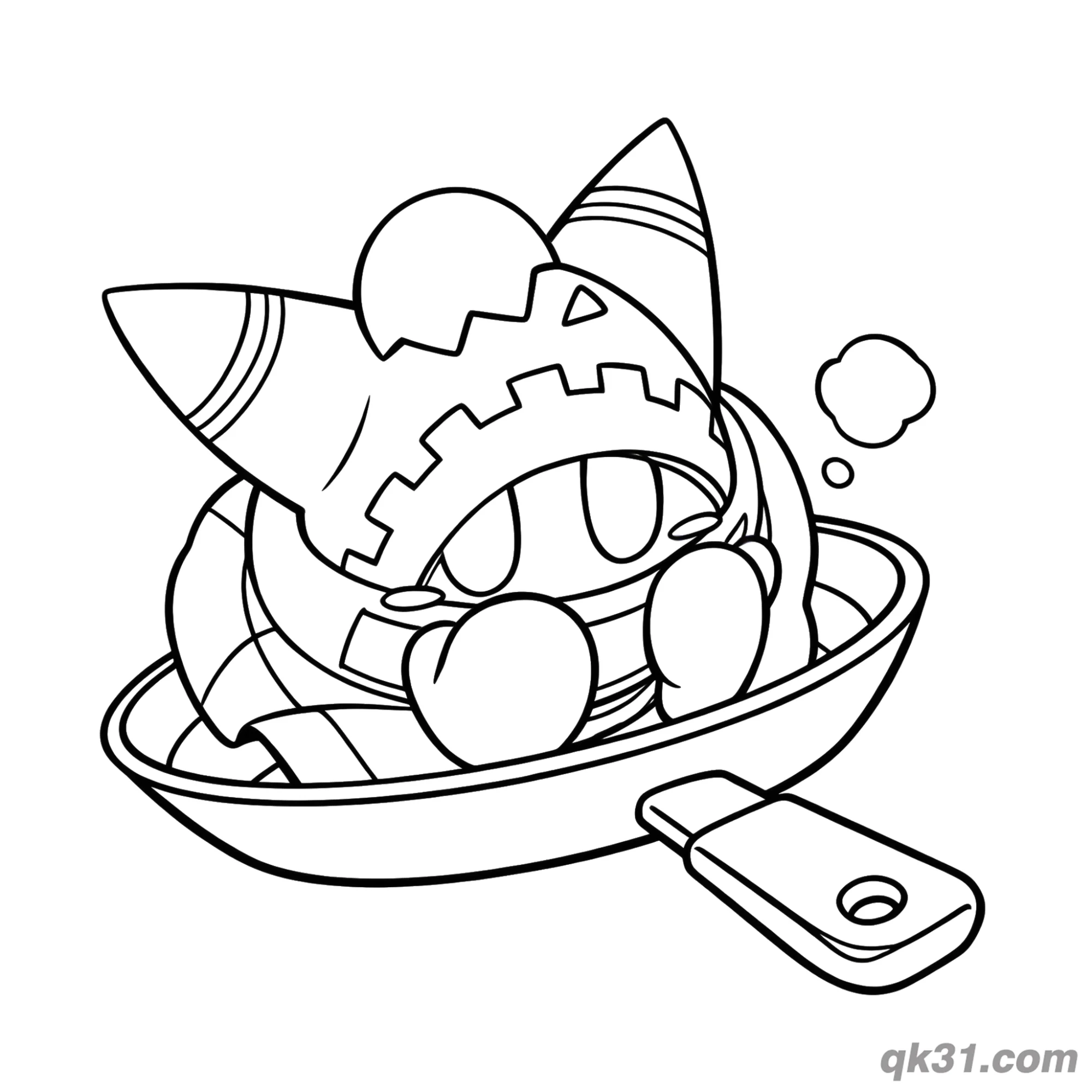 免费 平底锅里的可爱魔法洛亚星之卡比涂色页 简笔画涂色页