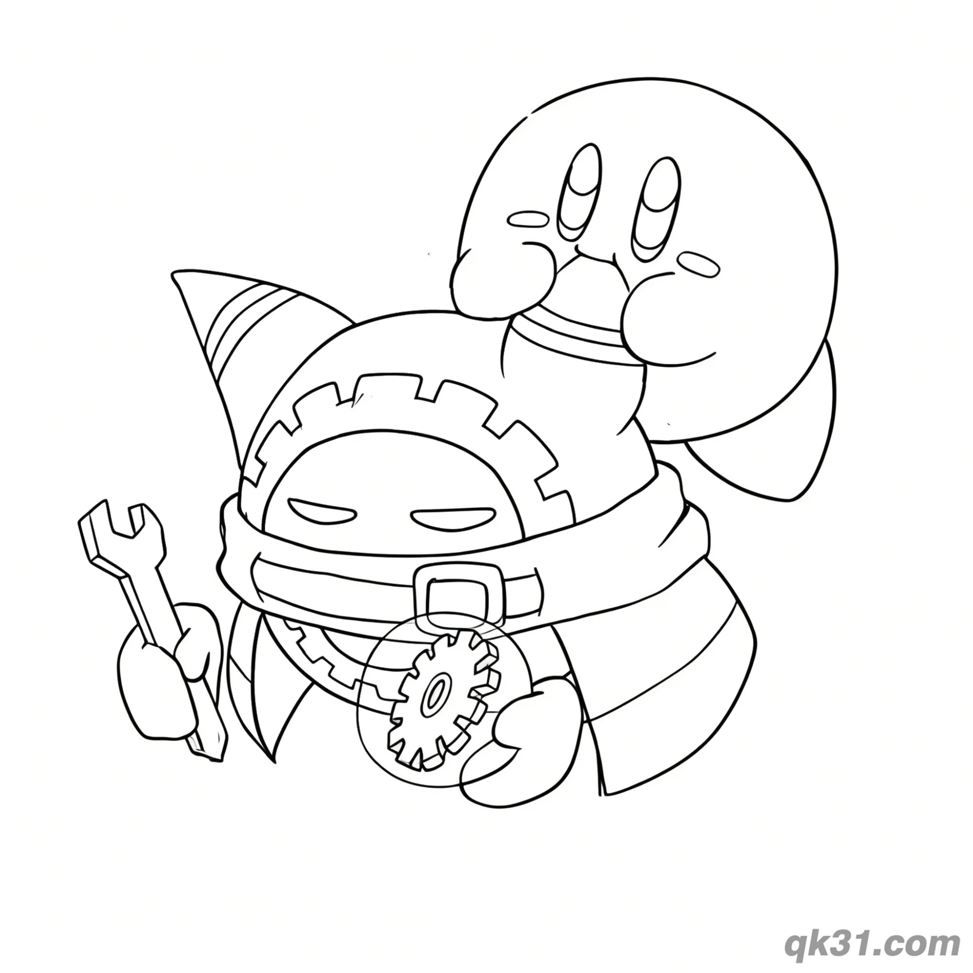 免费 魔法洛亚和卡比修理齿轮涂色页 简笔画涂色页