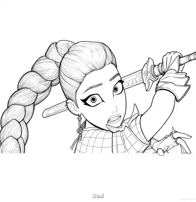 鲁米单手持剑回眸涂色页 – 免费可打印简笔画涂色画