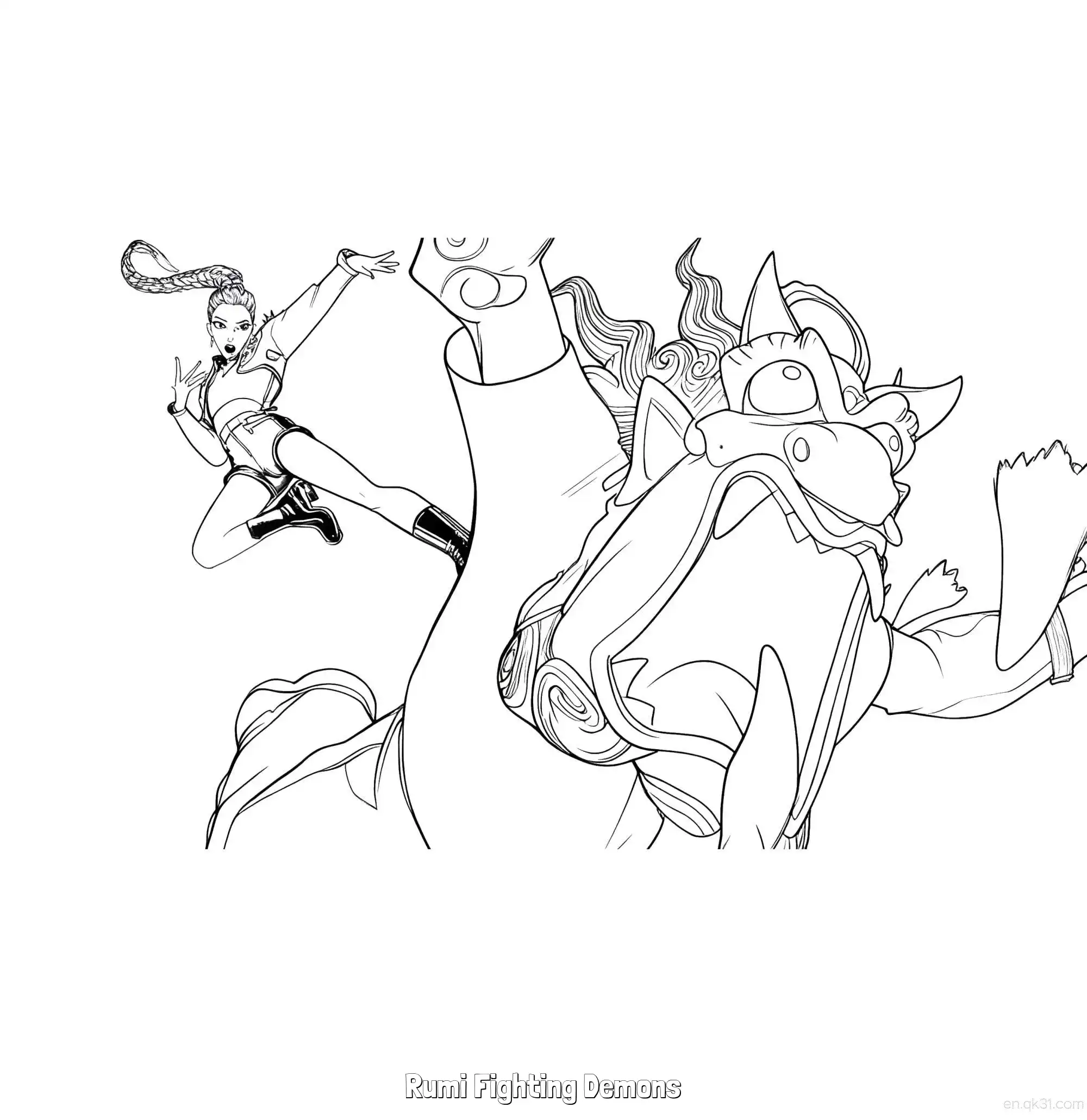 免费 鲁米空中踢击大战恶魔涂色页 简笔画涂色页
