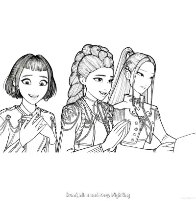 猎魔女团三人军官制服鼓掌涂色页 – 免费可打印简笔画涂色画