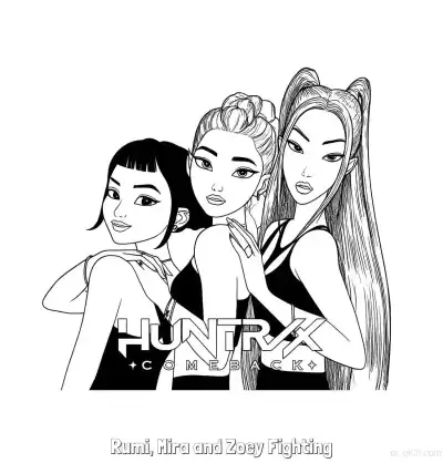 Huntr/X组合三人回归宣传涂色页 – 免费可打印简笔画涂色画