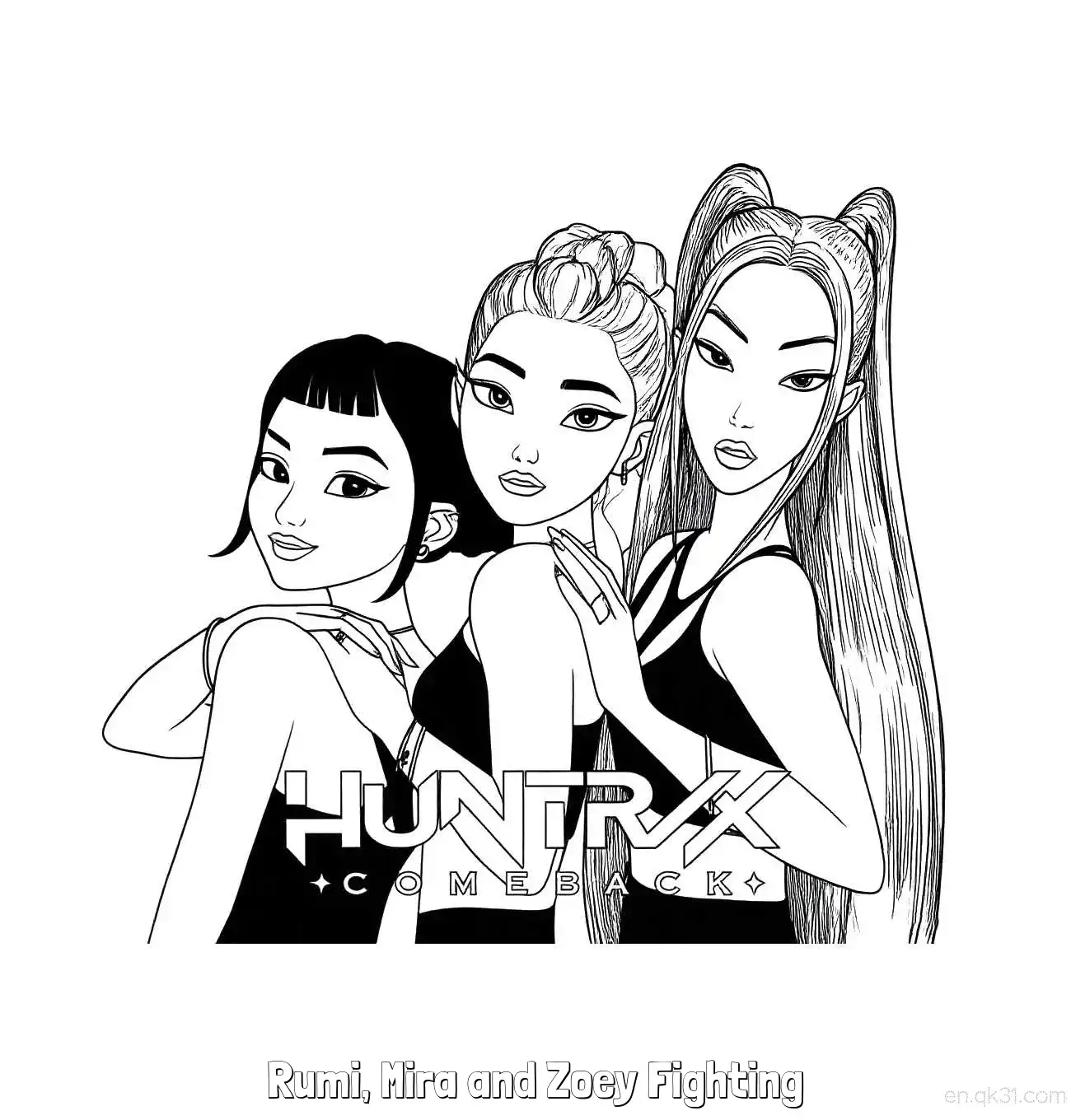 免费 Huntr/X组合三人回归宣传涂色页 简笔画涂色页