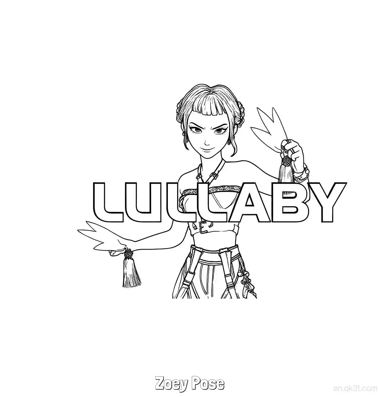 免费 佐依摆“LULLABY”姿势涂色页 简笔画涂色页