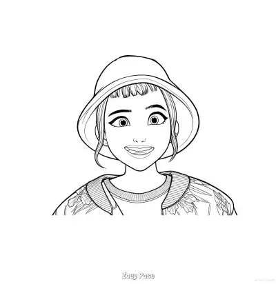 佐依戴渔夫帽甜美微笑涂色页 – 免费可打印简笔画涂色画