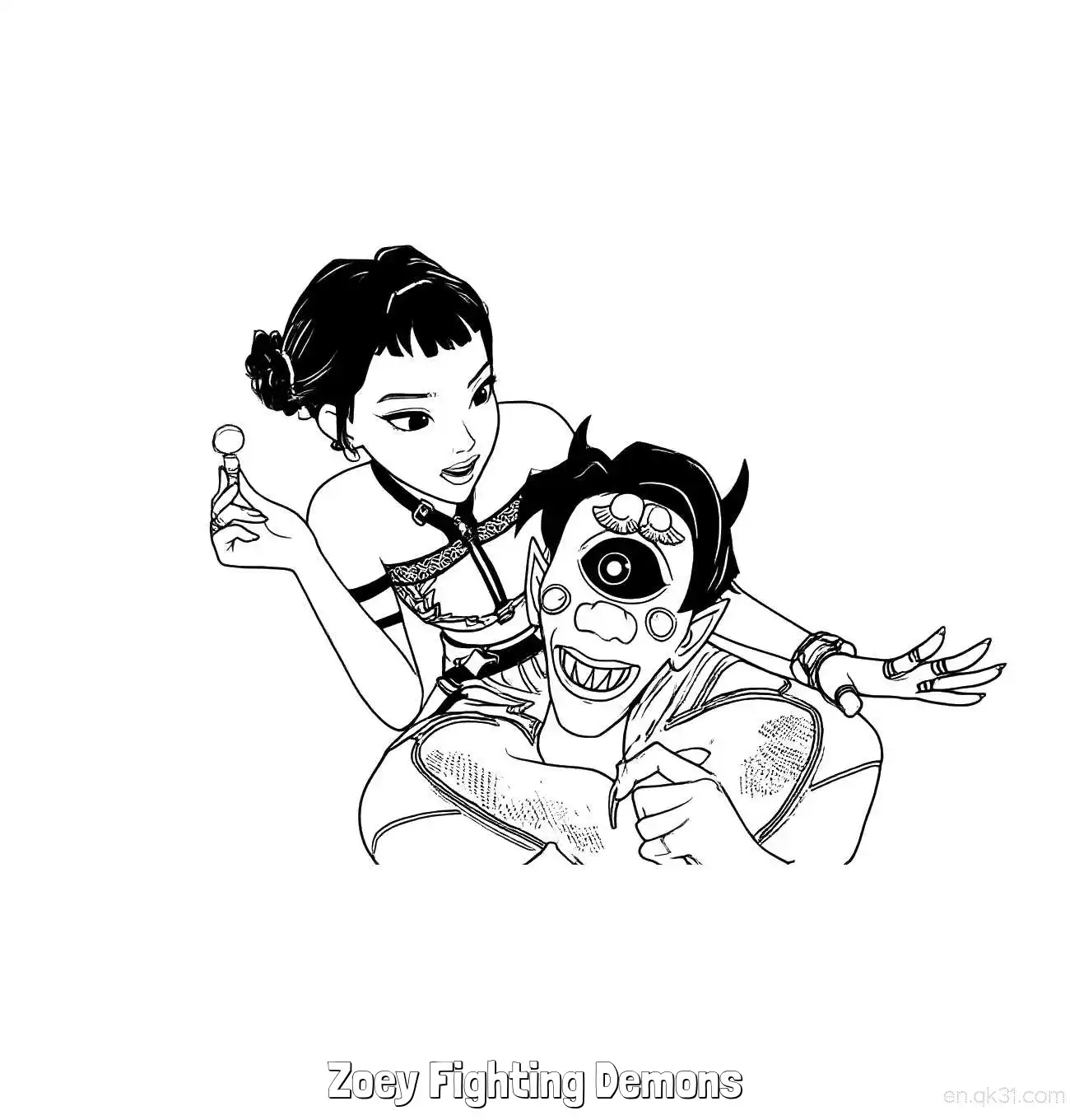 免费 佐依大战恶魔涂色页 简笔画涂色页