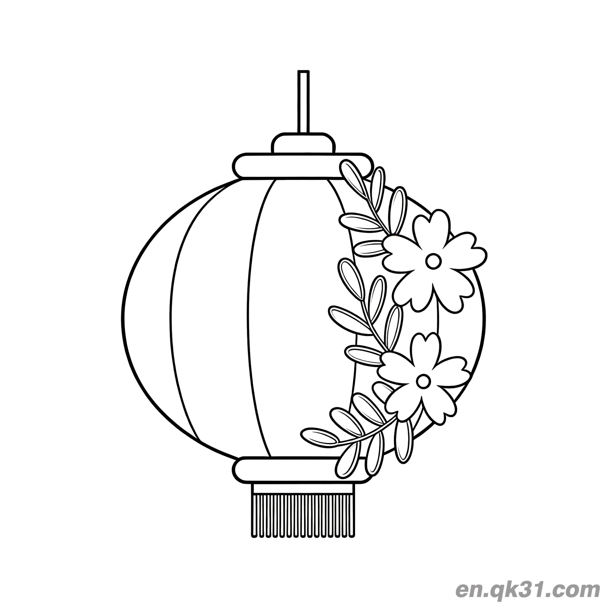 免费 花环装饰圆形灯笼涂色页 简笔画涂色页
