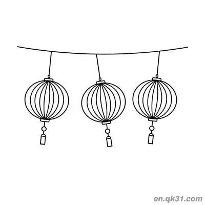 串挂三只圆形灯笼涂色页 – 免费可打印简笔画涂色画