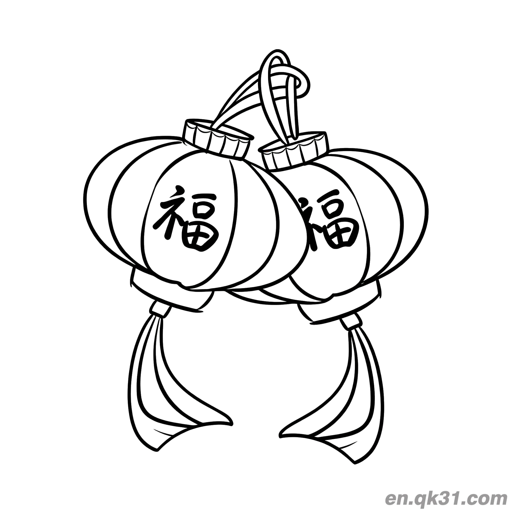 免费 两只圆形福字灯笼涂色页 简笔画涂色页