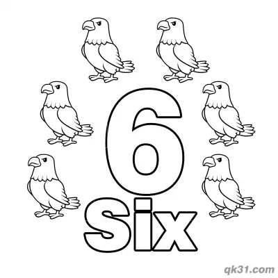免费 数字6六只雄鹰数数简笔画涂色页 简笔画涂色页