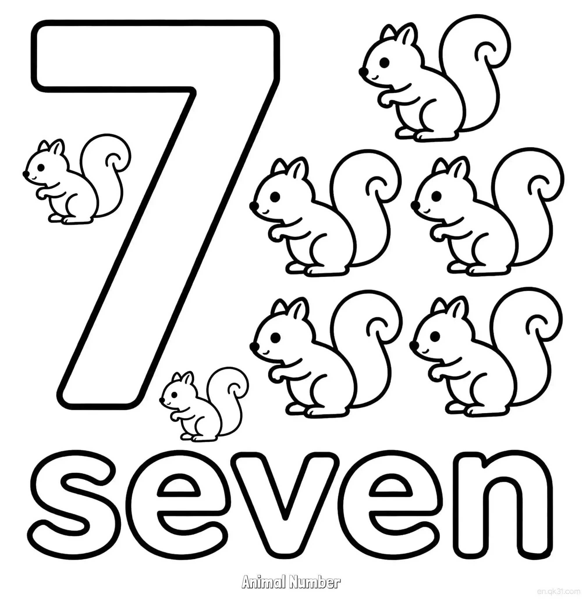 免费 动物数字7 简笔画 素描 涂鸦 - 免费可打印数字涂色画 下载PDF 简笔画涂色页
