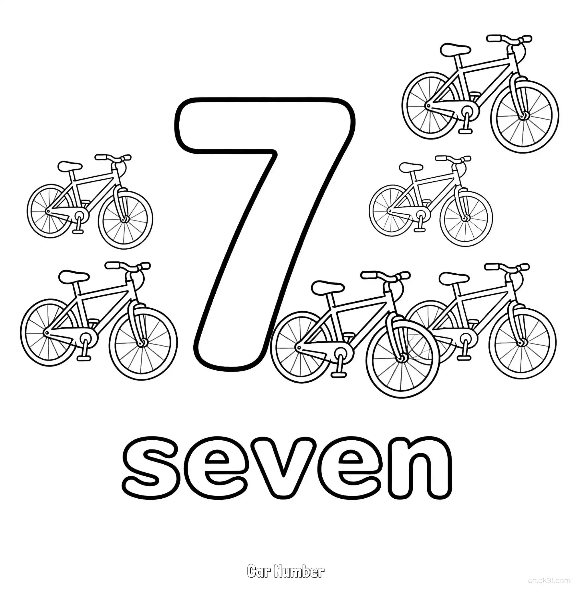 免费 汽车数字7 简笔画 素描 涂鸦 - 免费可打印数字涂色画 下载PDF 简笔画涂色页