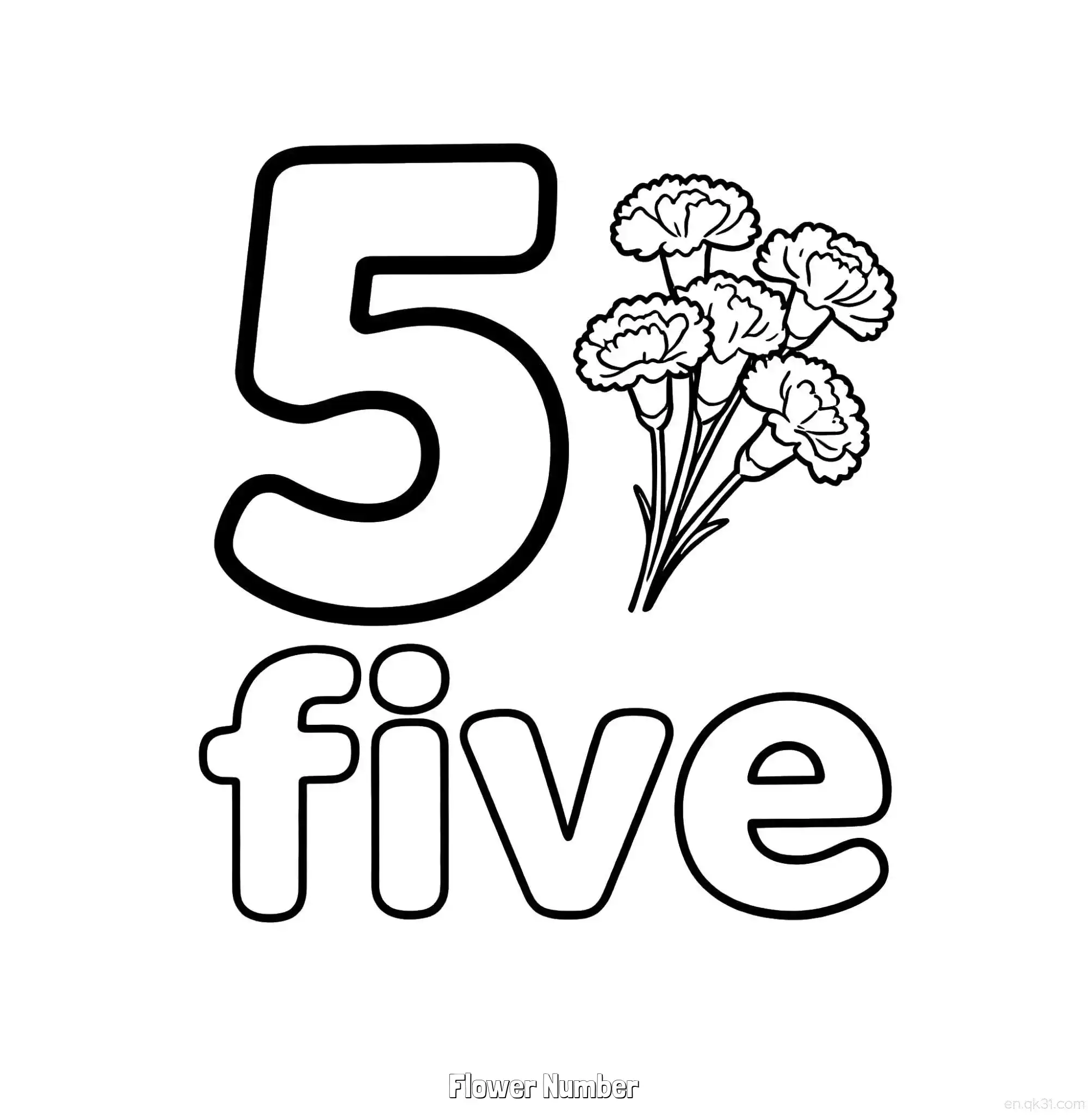 免费 花朵数字5 简笔画 素描 涂鸦 - 免费可打印数字涂色画 下载PDF 简笔画涂色页