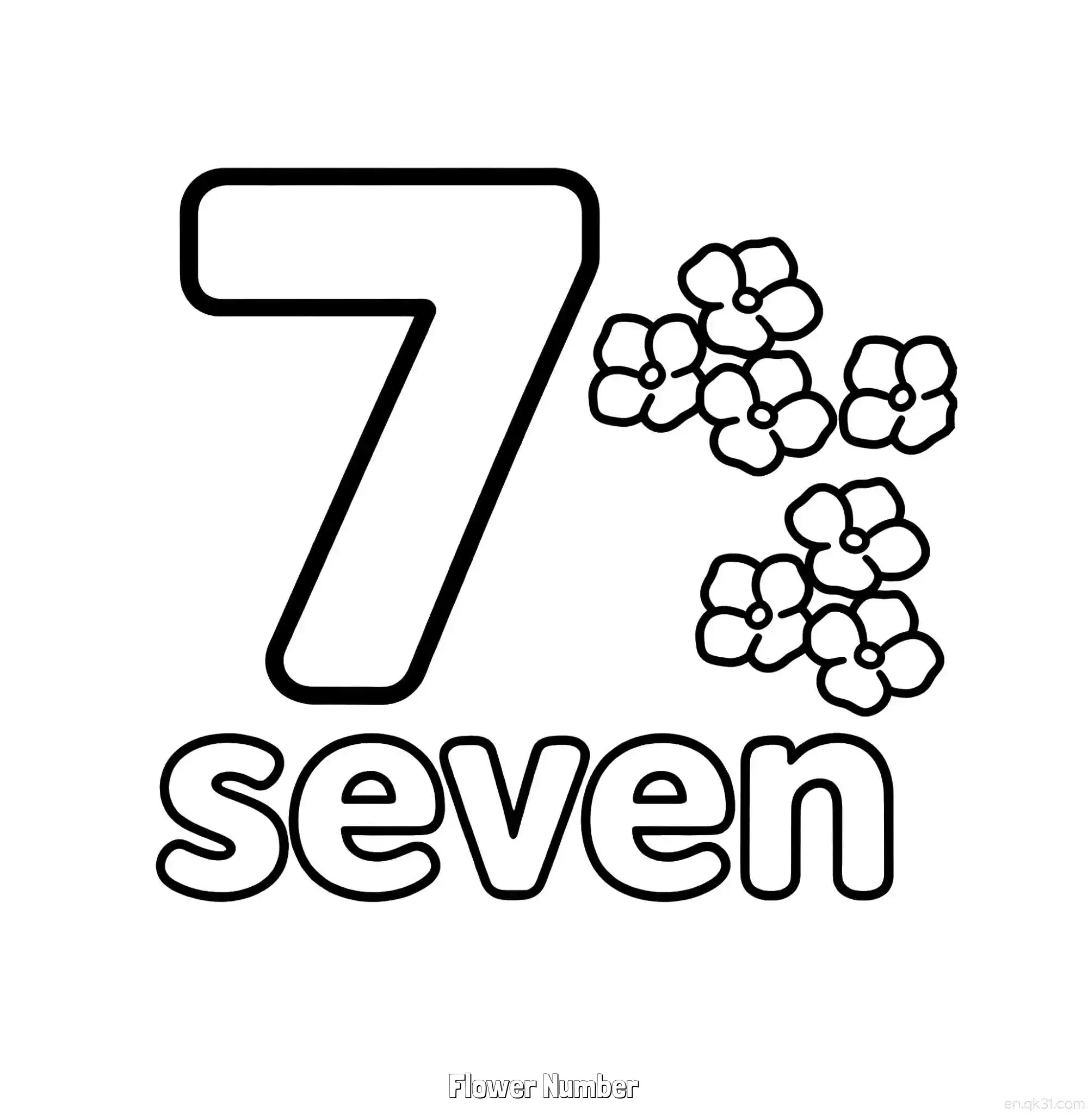 免费 花朵数字7 简笔画 素描 涂鸦 - 免费可打印数字涂色画 下载PDF 简笔画涂色页