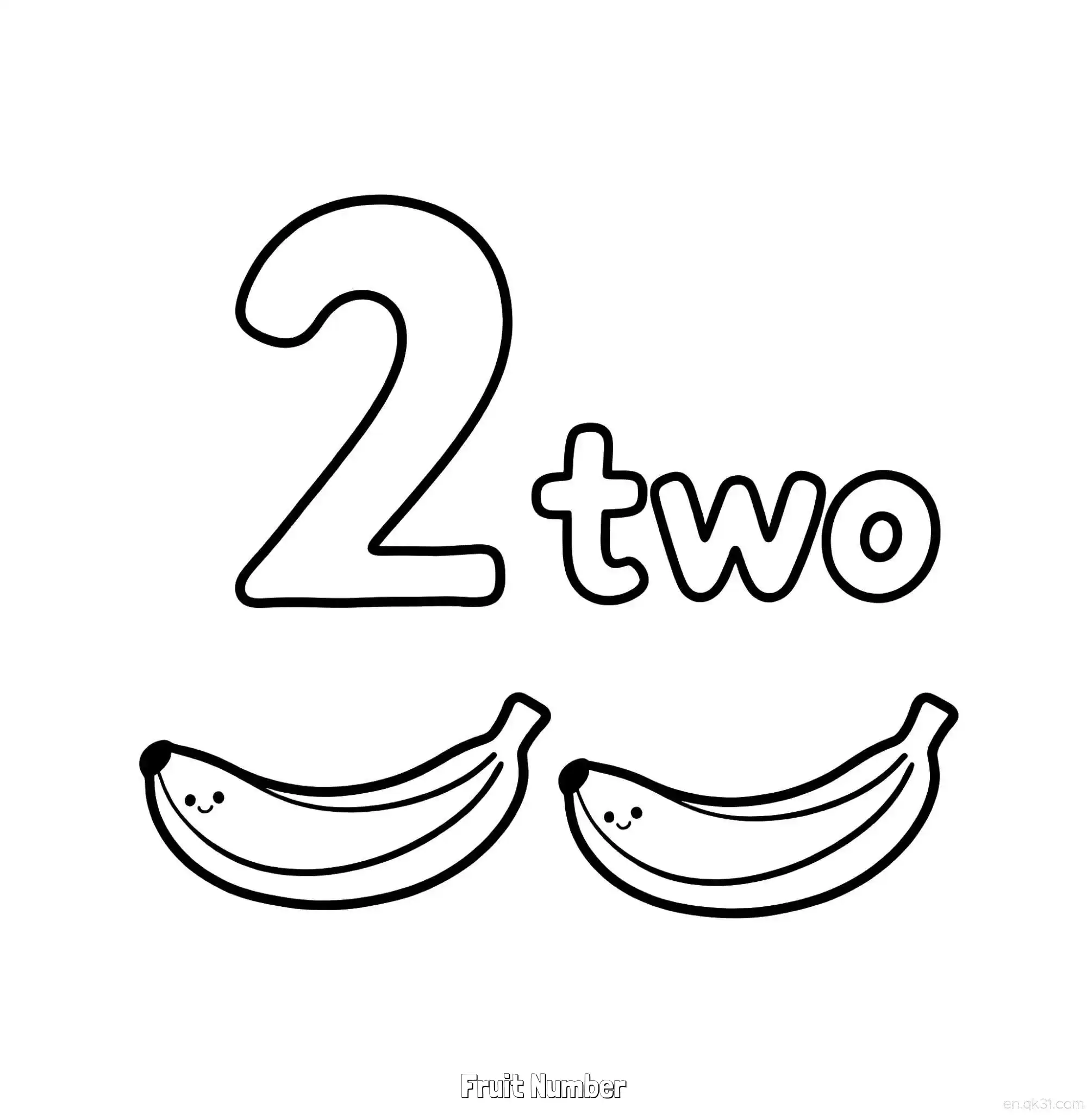 免费 水果数字2 简笔画 素描 涂鸦 - 免费可打印数字涂色画 下载PDF 简笔画涂色页