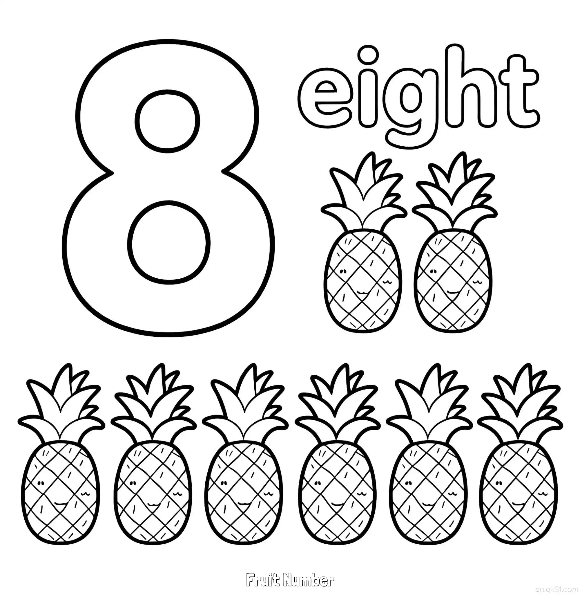 免费 水果数字8 简笔画 素描 涂鸦 - 免费可打印数字涂色画 下载PDF 简笔画涂色页
