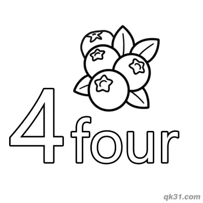 数字4四颗新鲜蓝莓数数简笔画涂色页 – 免费可打印简笔画涂色画