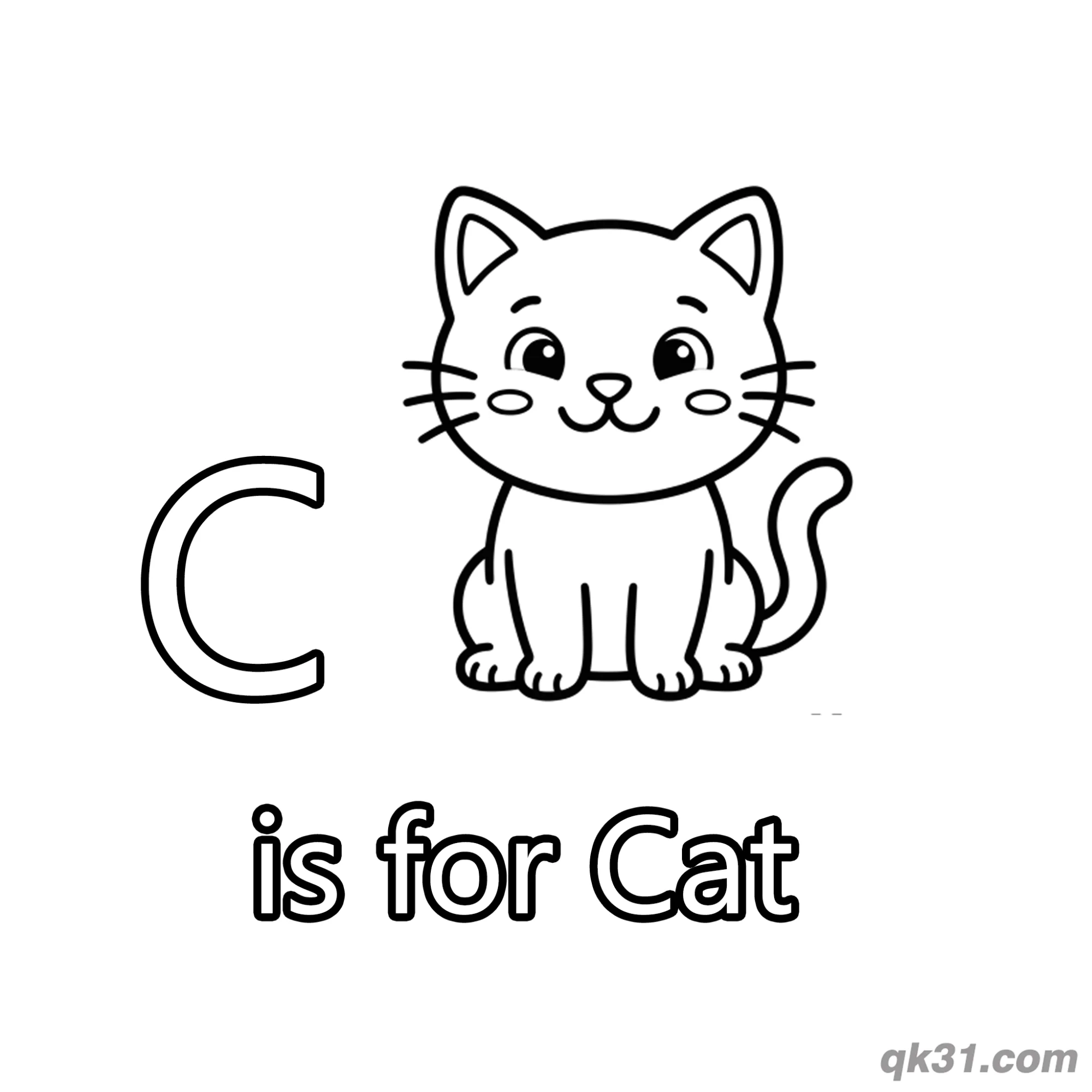 字母C是小猫简笔画涂色页简笔画涂色画 – 为儿童和成人提供的免费可打印简笔画涂色画