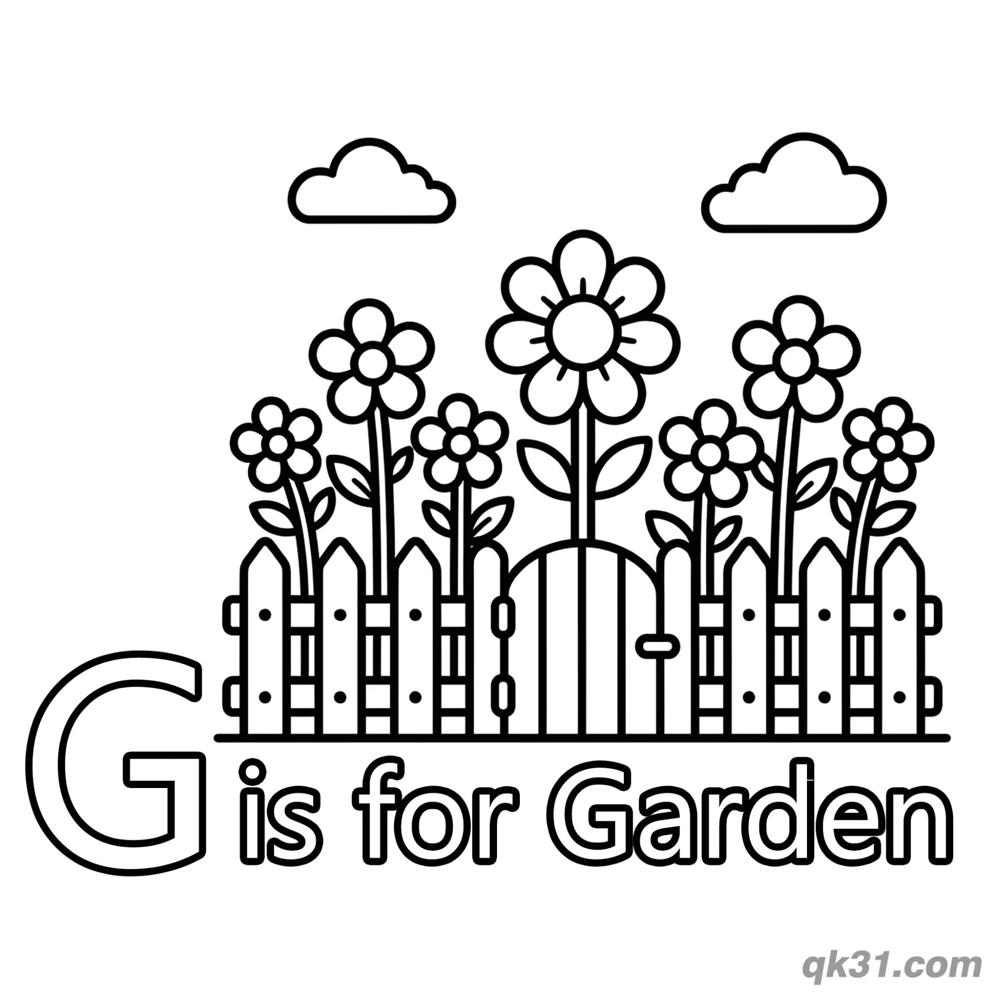 免费 字母G是花园简笔画涂色页 简笔画涂色页