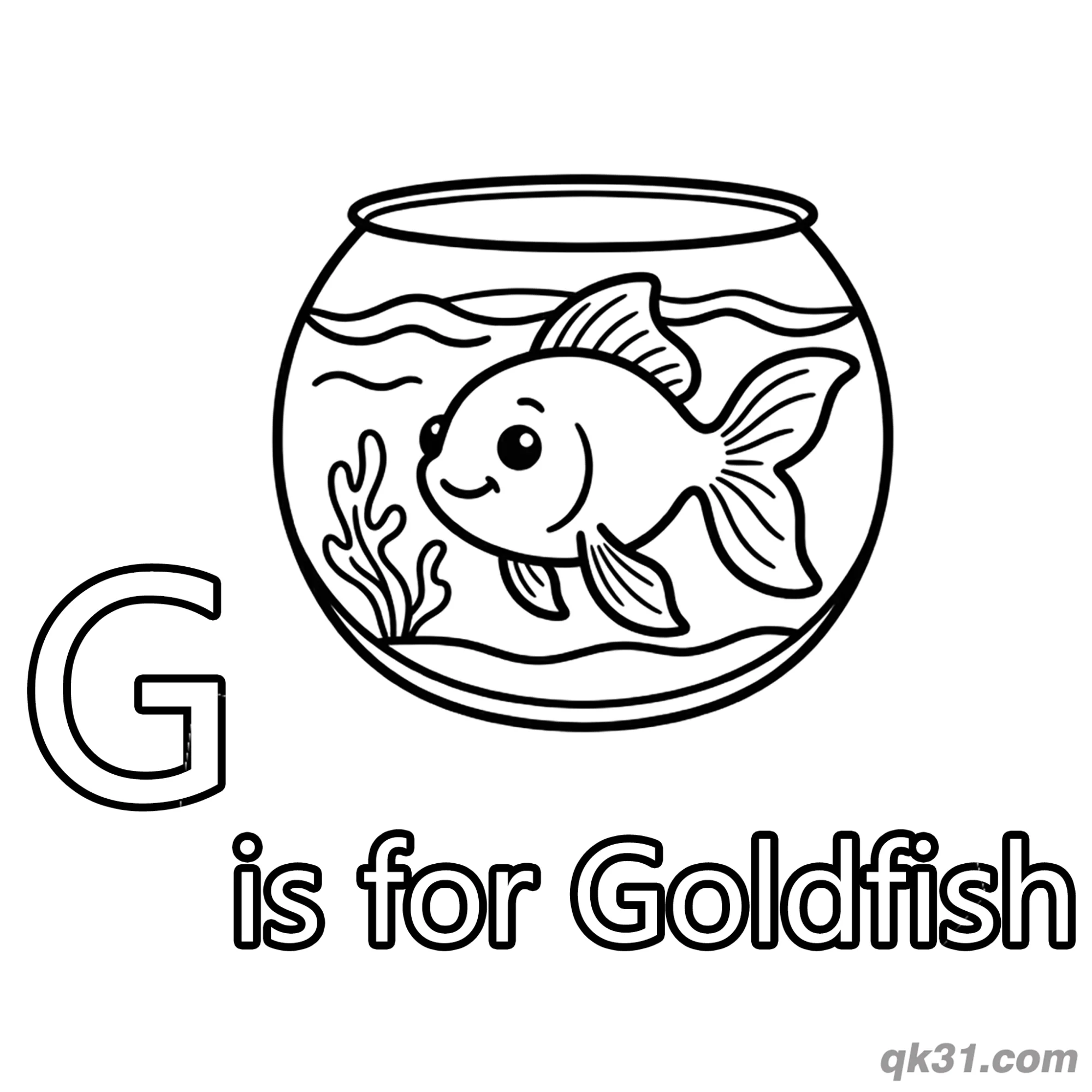 免费 字母G是金鱼简笔画涂色页 简笔画涂色页