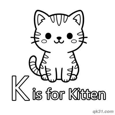 字母K是小猫简笔画涂色页 – 免费可打印简笔画涂色画