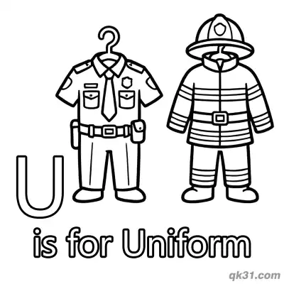 字母U是制服简笔画涂色页 – 免费可打印简笔画涂色画