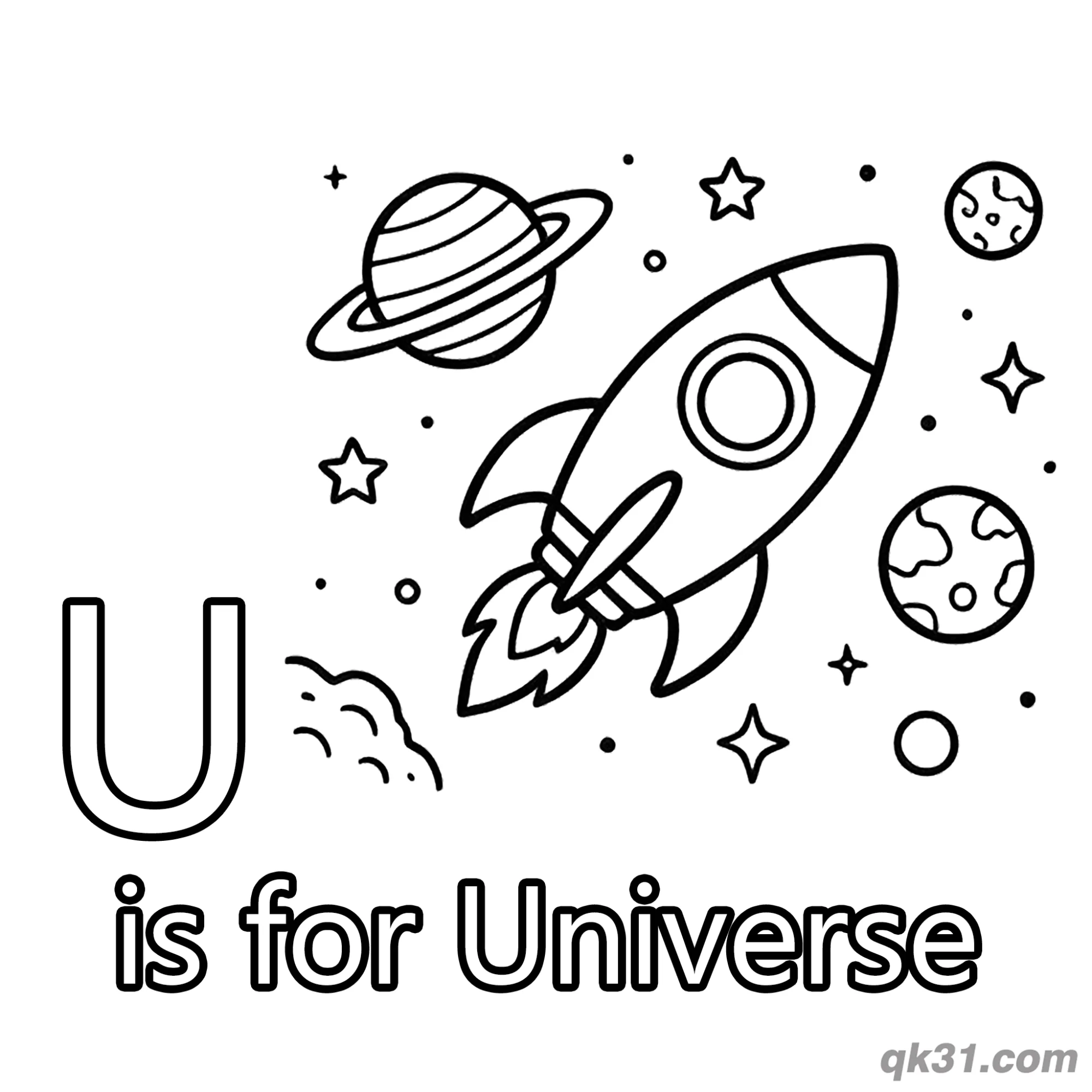 字母U是宇宙简笔画涂色页简笔画涂色画 – 为儿童和成人提供的免费可打印简笔画涂色画