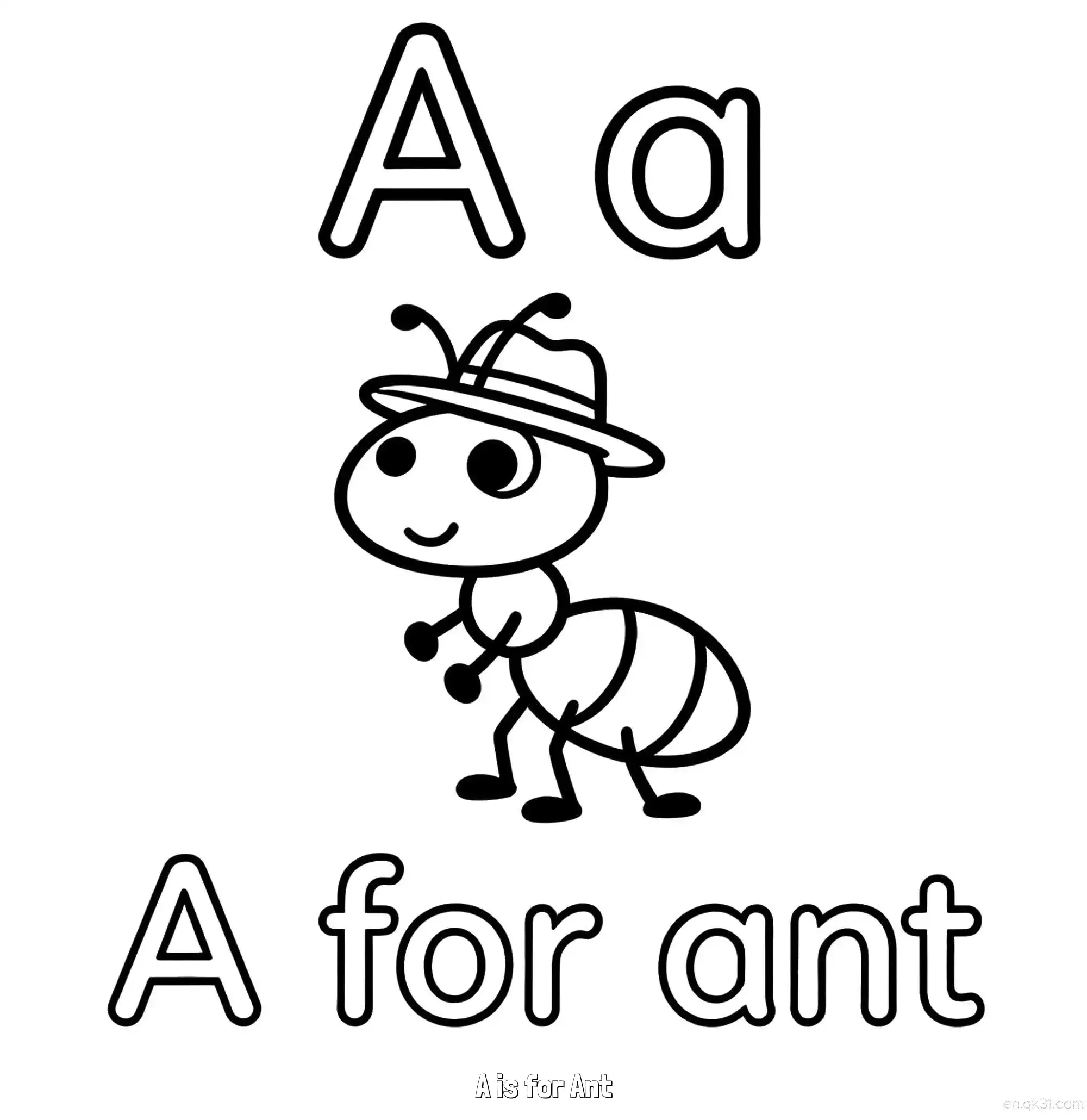 免费 A代表蚂蚁 简笔画 素描 涂鸦 - 免费可打印认识英文字母 下载PDF 简笔画涂色页