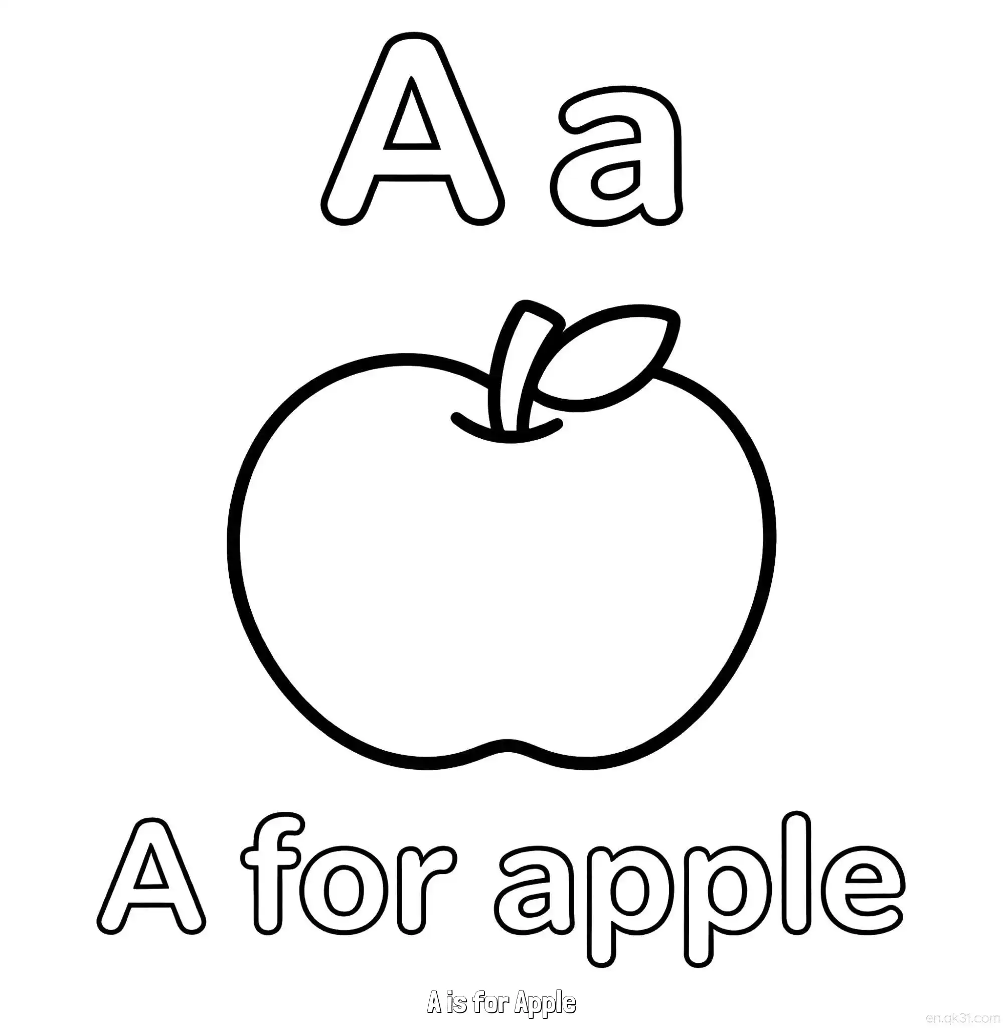 免费 A代表苹果 简笔画 素描 涂鸦 - 免费可打印认识英文字母 下载PDF 简笔画涂色页
