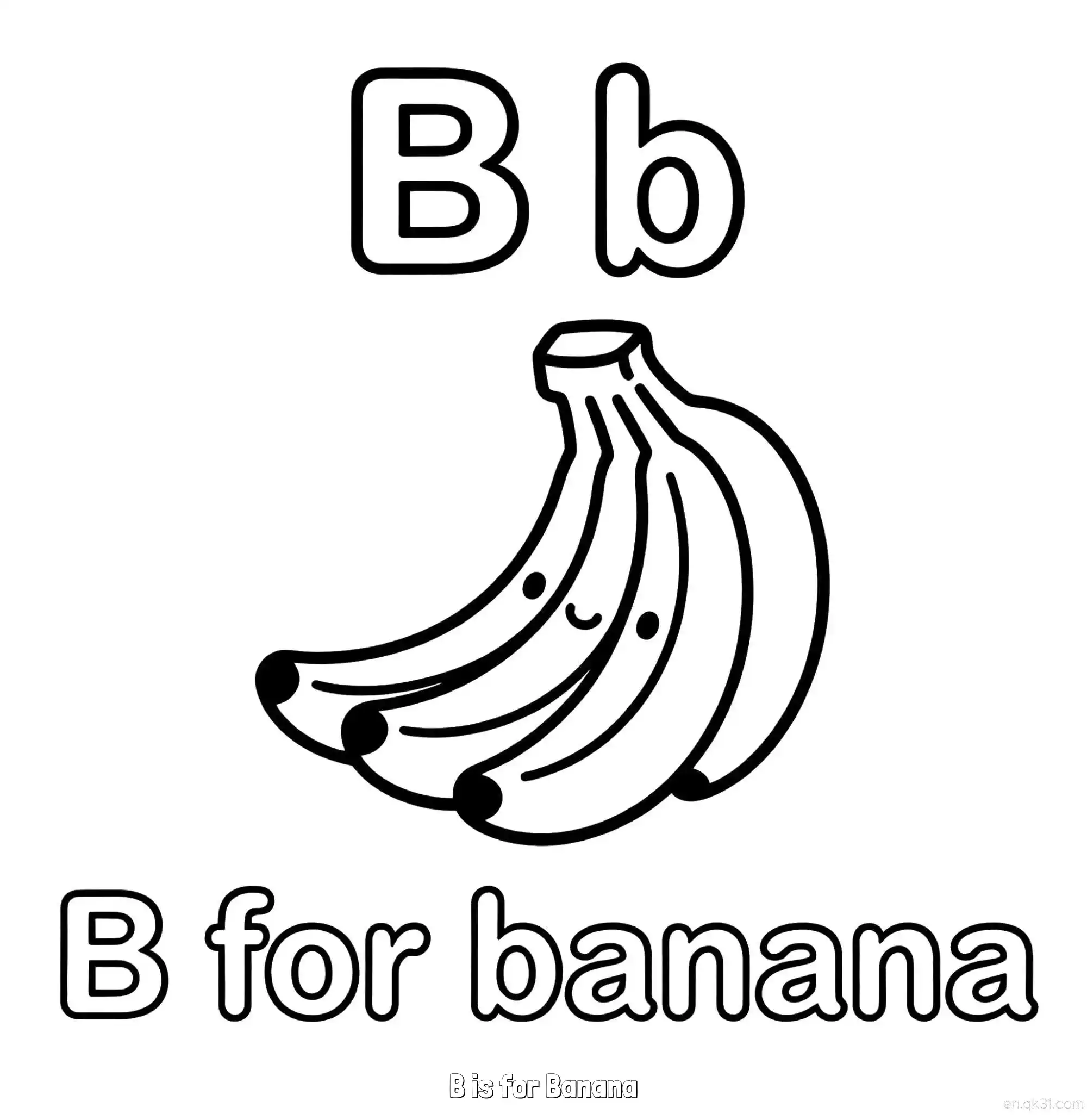 免费 B代表香蕉 简笔画 素描 涂鸦 - 免费可打印认识英文字母 下载PDF 简笔画涂色页