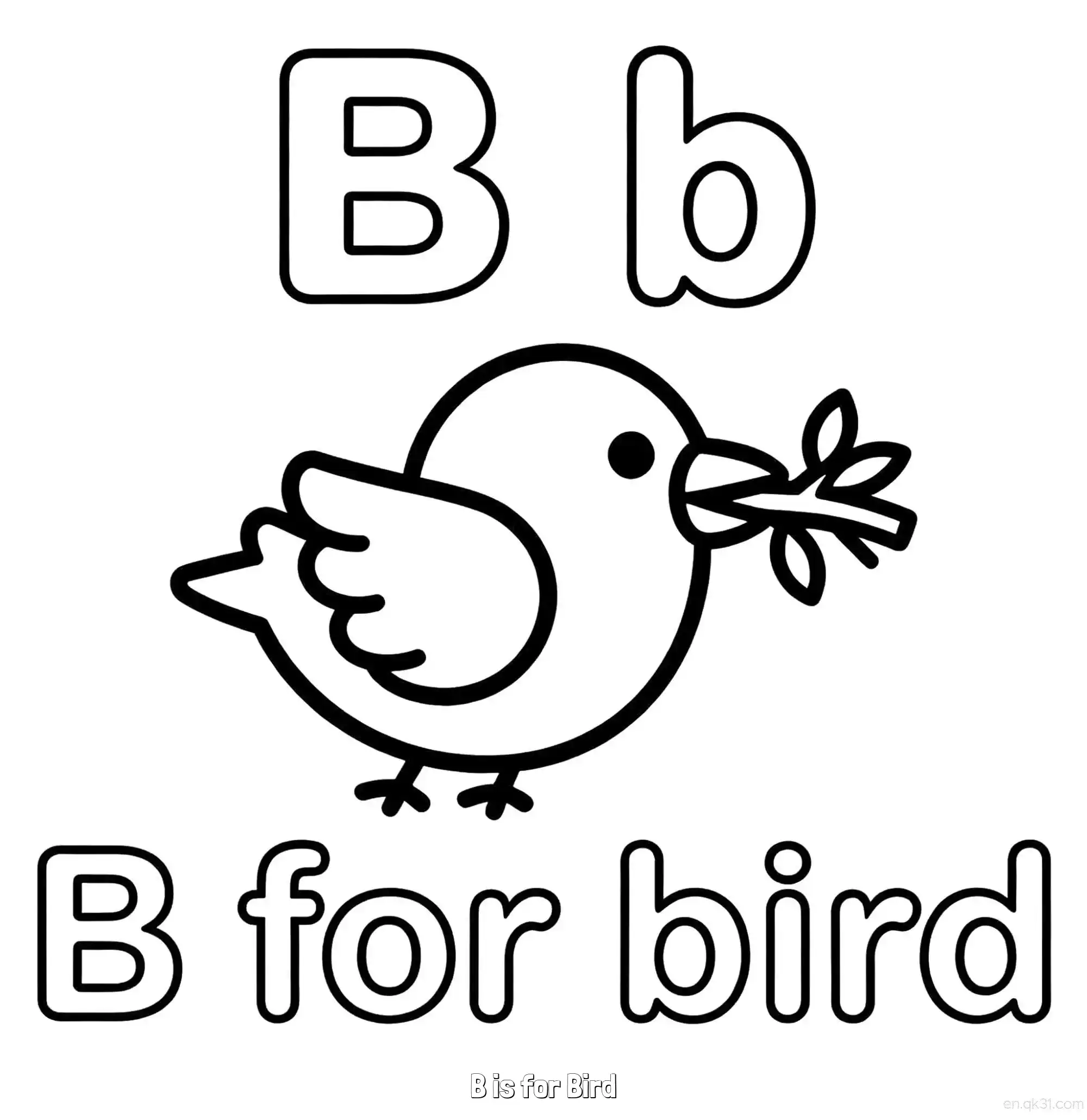 免费 B代表鸟 简笔画 素描 涂鸦 - 免费可打印认识英文字母 下载PDF 简笔画涂色页