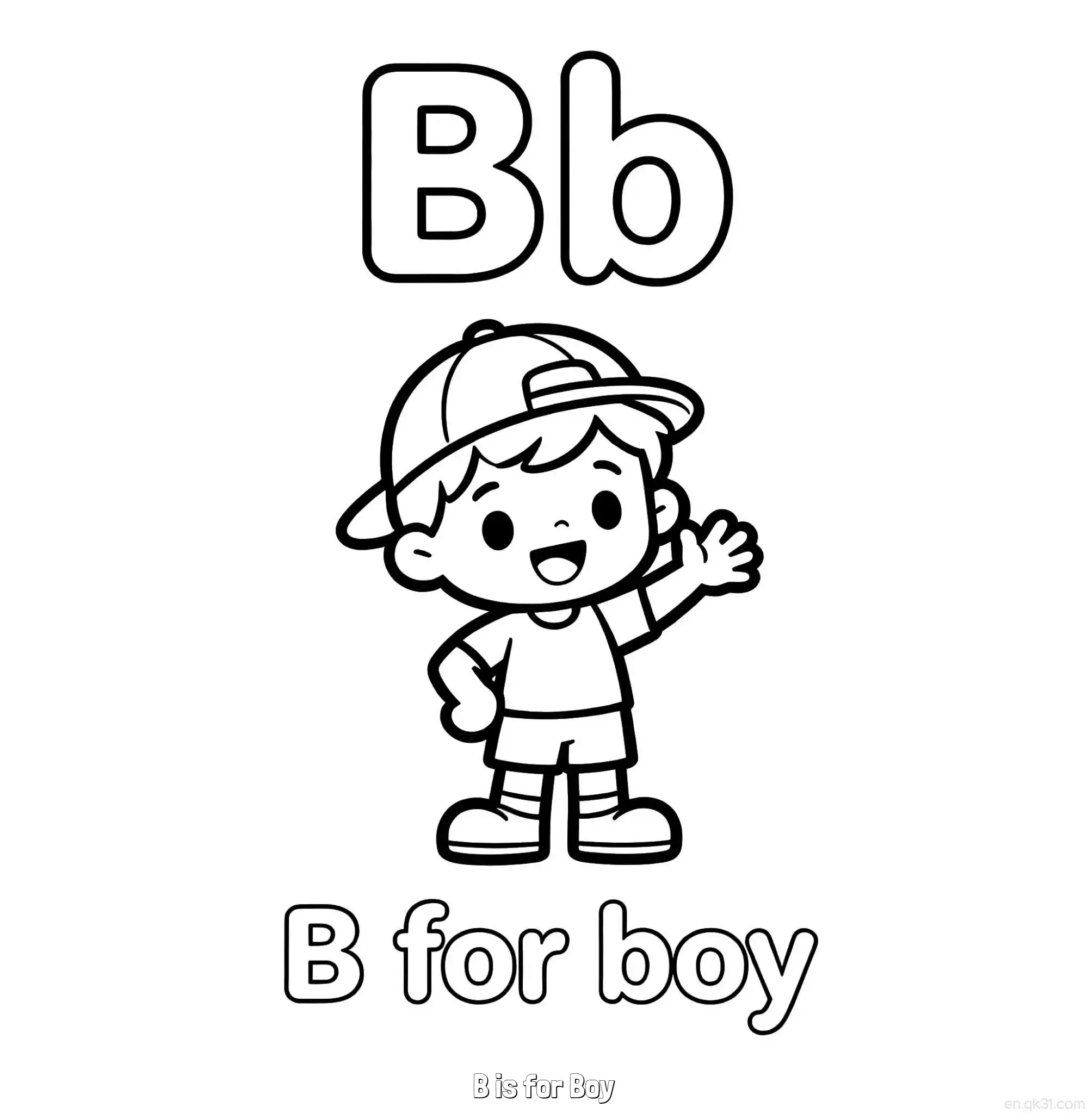 免费 B代表男孩 简笔画 素描 涂鸦 - 免费可打印认识英文字母 下载PDF 简笔画涂色页