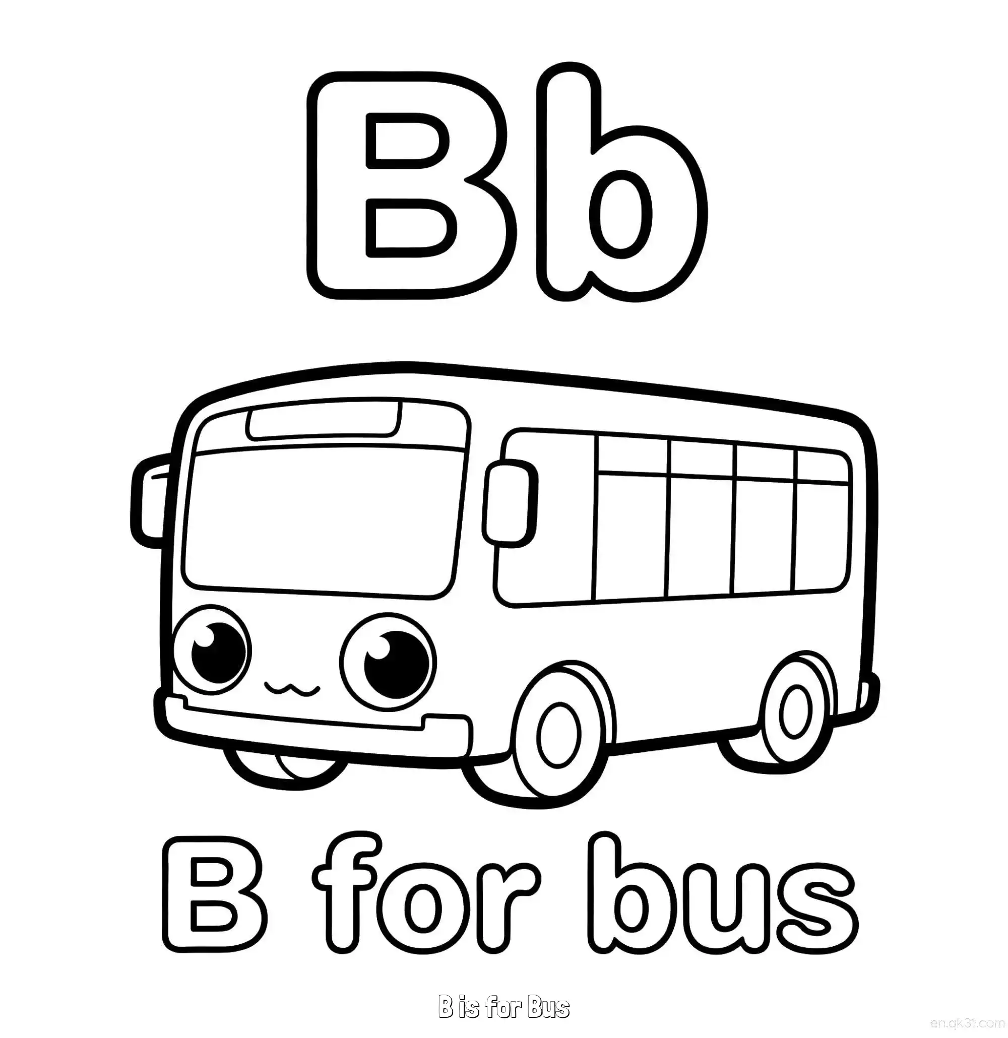 免费 B代表公交车 简笔画 素描 涂鸦 - 免费可打印认识英文字母 下载PDF 简笔画涂色页
